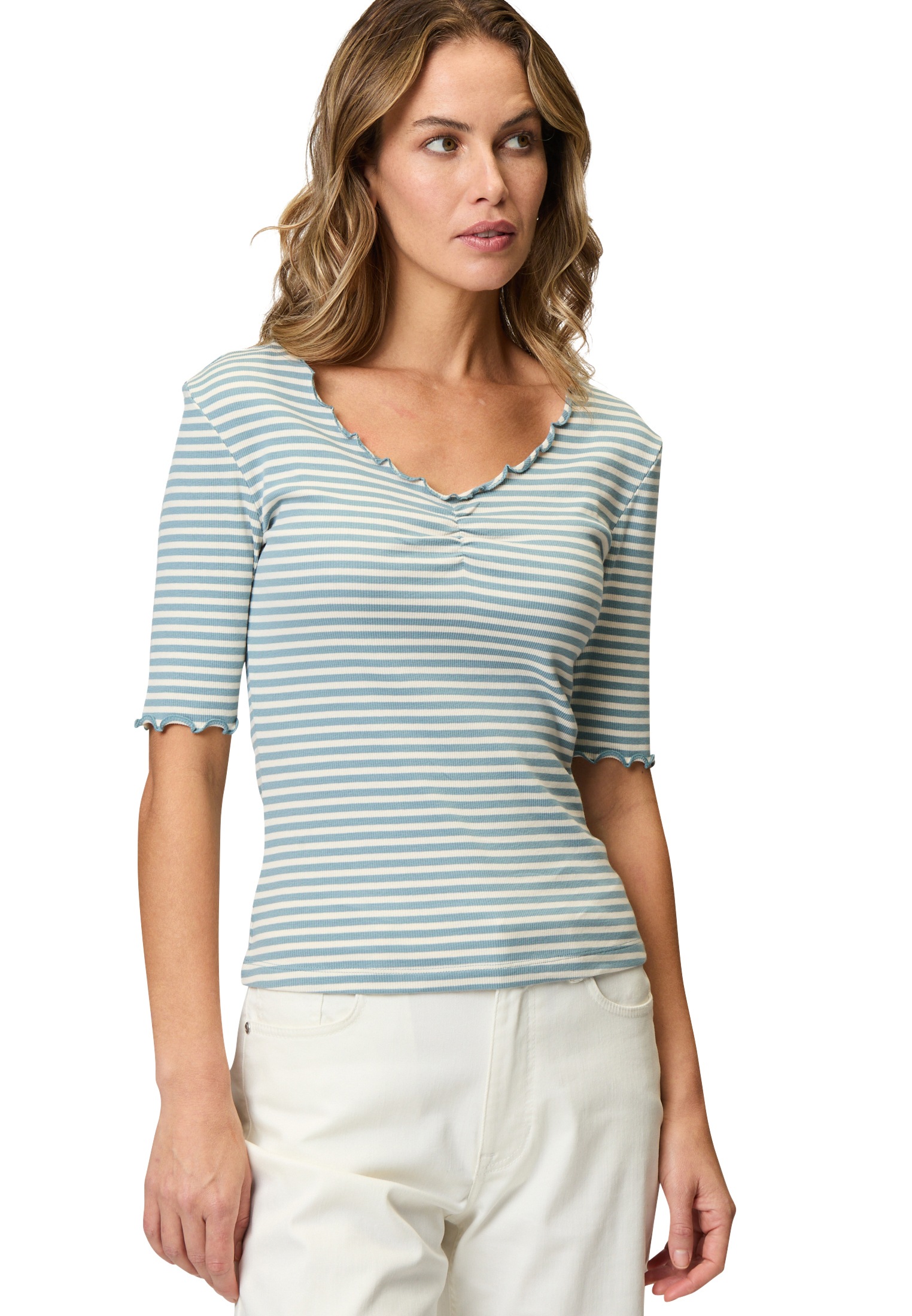 Zero 3/4-Arm-Shirt "zero Damen Streifenshirt mit Ringelsaum", (1 tlg.), wei günstig online kaufen