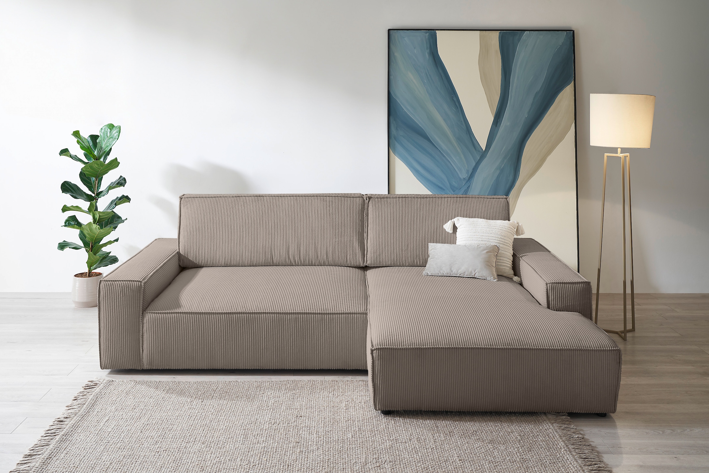 OTTO home Ecksofa »NEU: SHERWOOD XXL 284, Big-Sofa L-Form, tiefe Sitzfläche 95 cm, Cord« Recamiere rechts/links, als Schlafsofa stellbar, Cord u. Leinenoptik