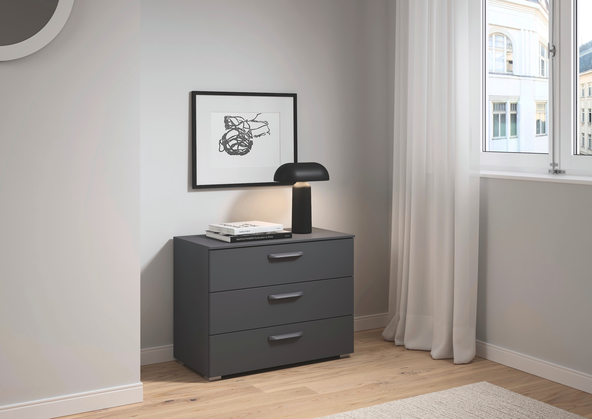 rauch Schubkastenkommode »Sideboard Schubladenkommode OTELI mit Dekor- und Hochglanzfront« Breite 80 cm inkl. Soft-Close-Funktion,  mit 3 geräumigen Schubladen für viel Stauraum MADE IN GERMANY