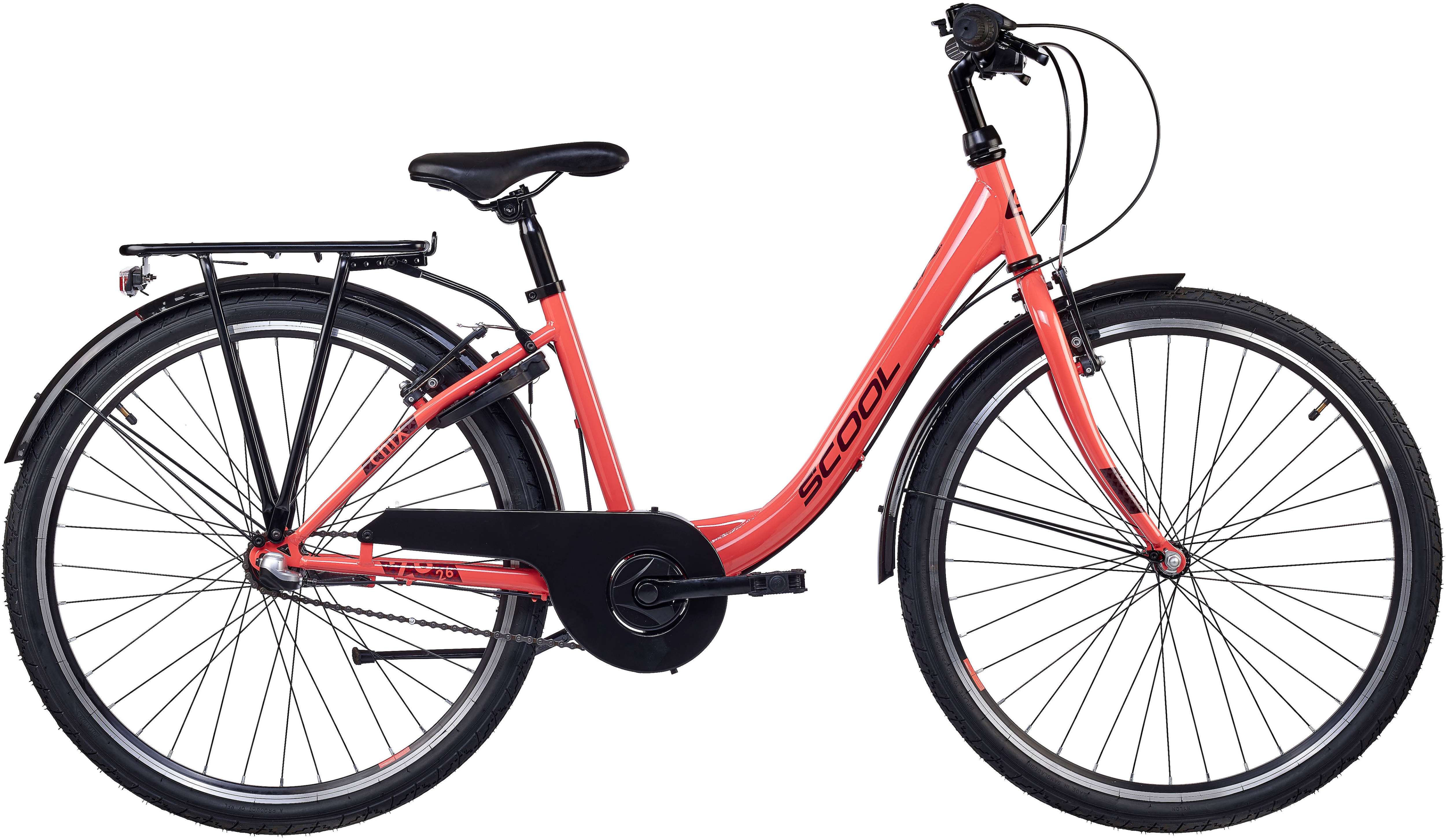 S’COOL Jugendfahrrad "SCOOL chiX" 3 Gang Shimano Nabenschaltung 26 Zoll, Jugendliche, mit Gepäckträger und Schutzblech