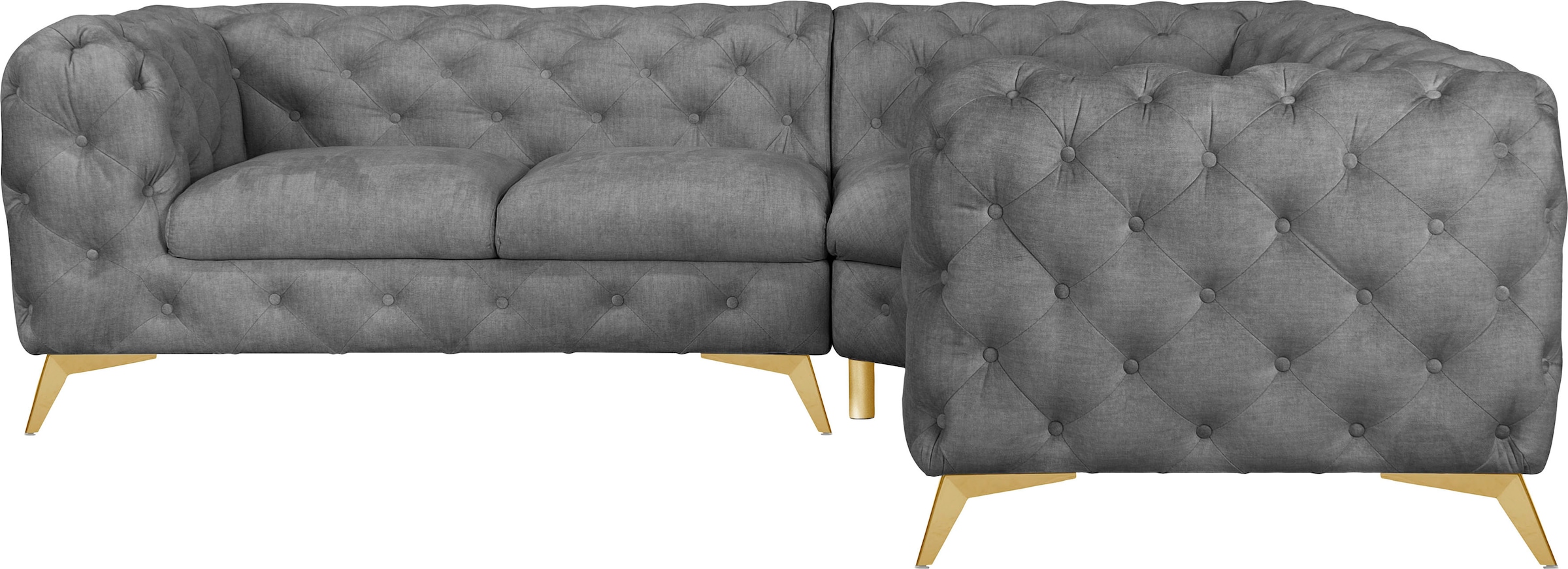 Leonique Chesterfield-Sofa "Ecksofa GLYNIS L-Form mit Wellenunterfederung, günstig online kaufen
