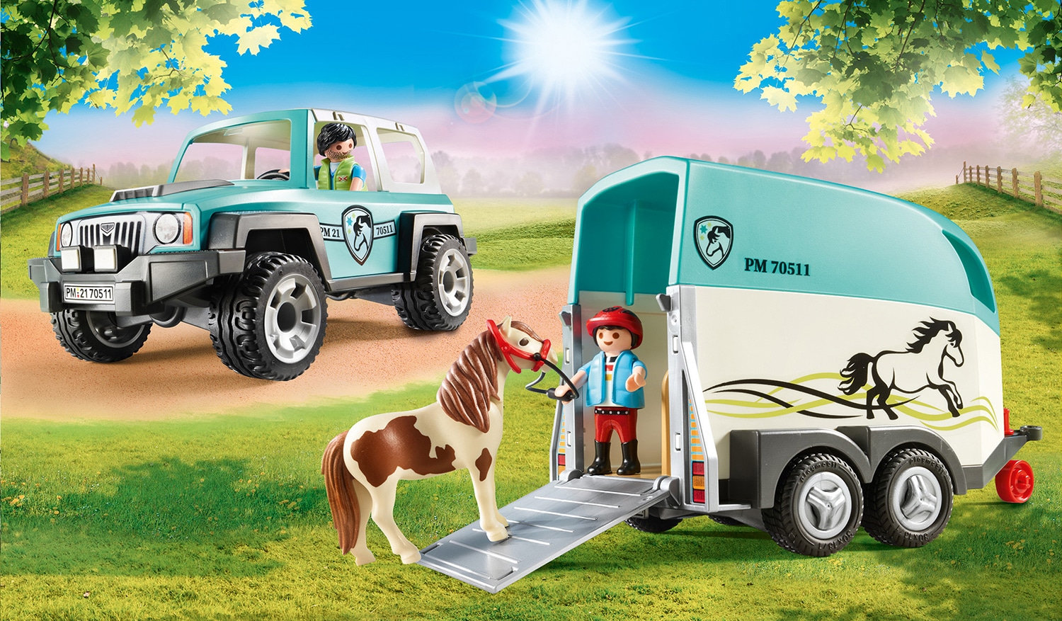 Playmobil® Konstruktions-Spielset »PKW mit Ponyanhänger (70511), Country«, (44 St.), Made in Germany