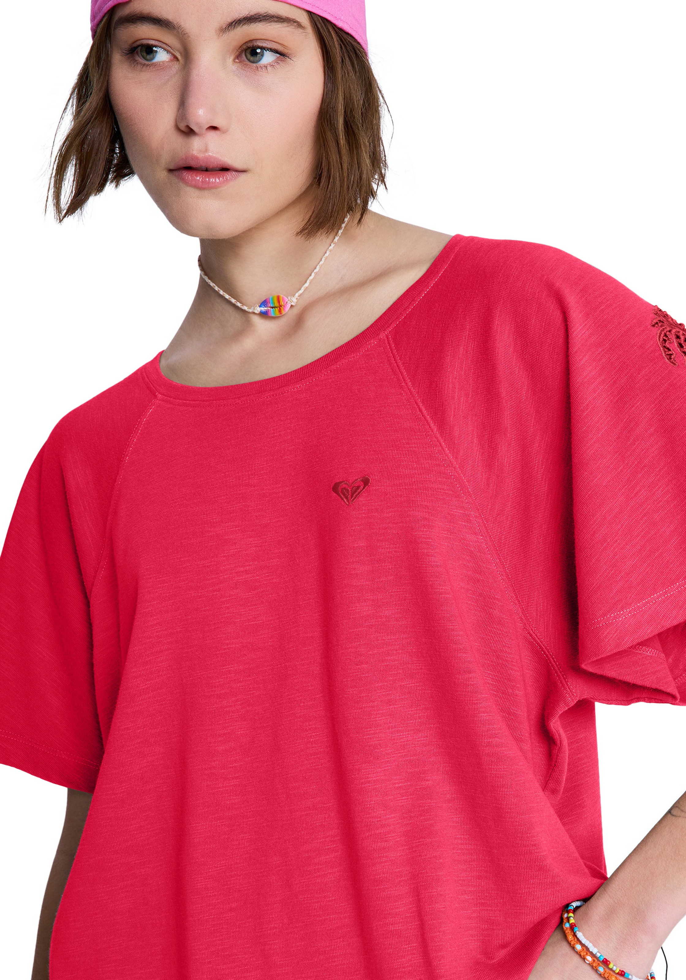 T-Shirt ROXY "TIME FOR PALM TREE", Damen, Gr. M (38), hibiscus, Obermaterial: 60% Baumwolle, 40% Polyester, Rundhals, Shirts T-Shirt