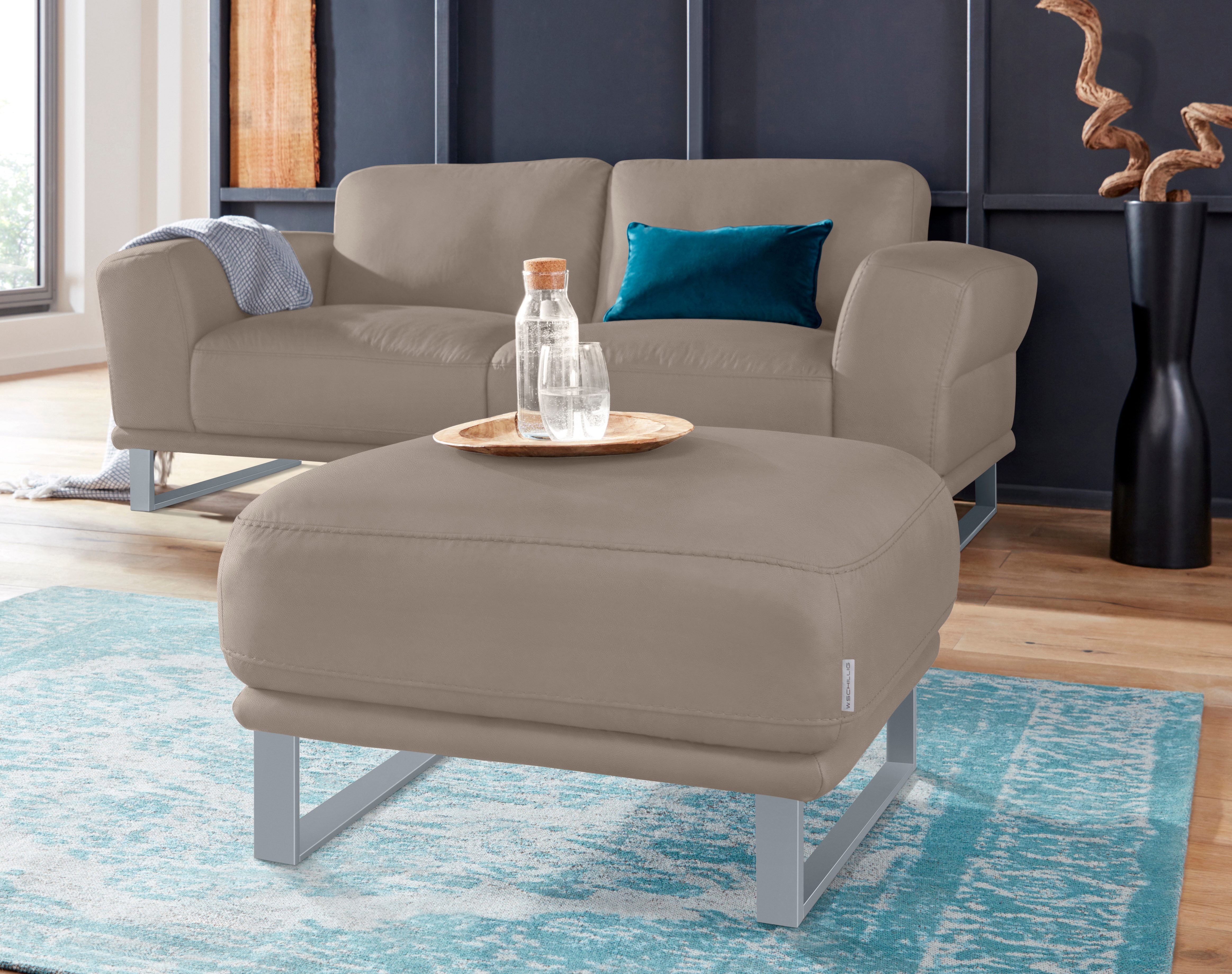 W.SCHILLIG Hocker "montanaa" mit Metallkufen in Silber matt, Breite 71 cm