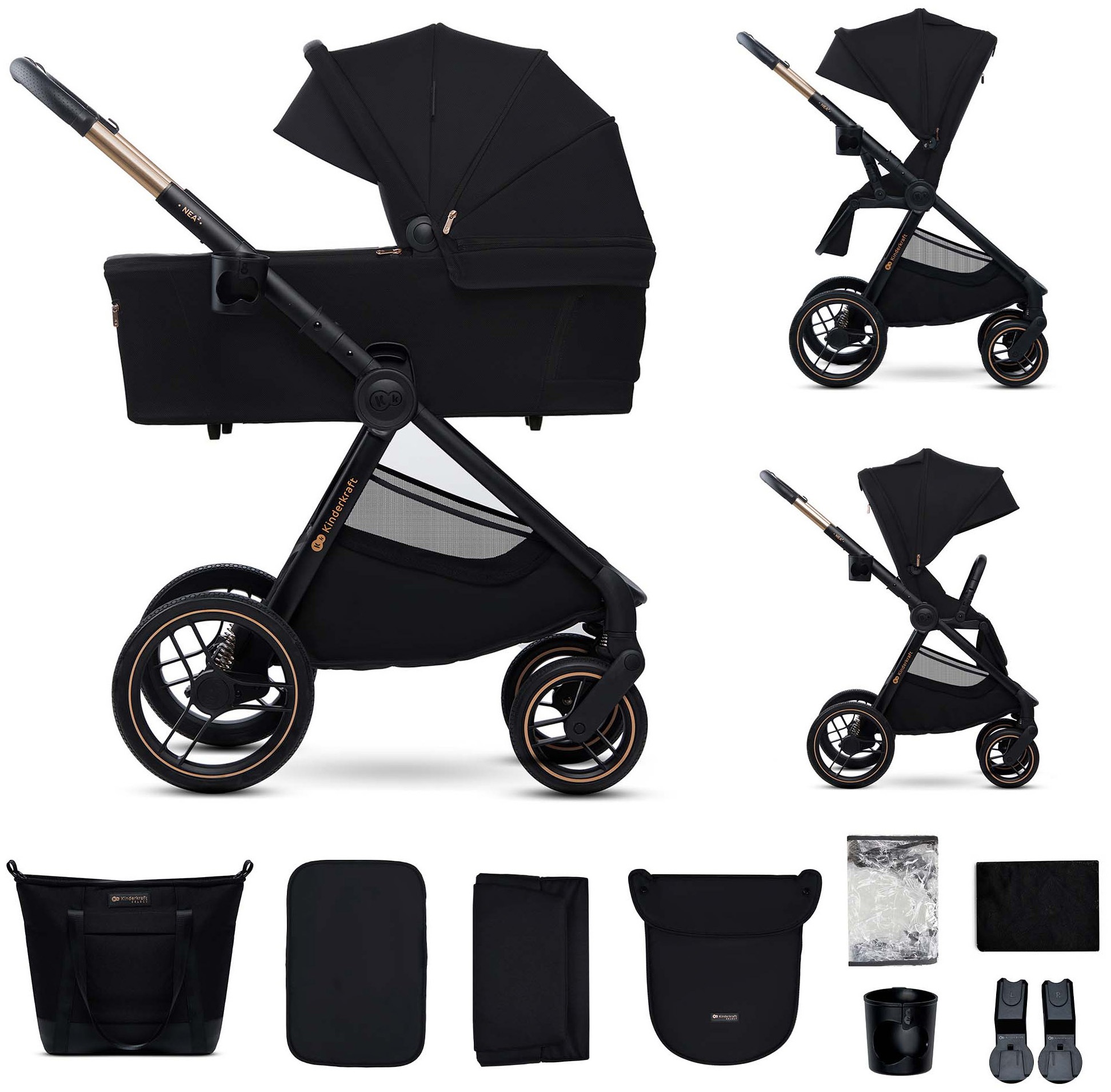 "Kombi-Kinderwagen KINDERKRAFT ""NEA 2 2in1"", Kinder, schwarz (midnight schwarz), Kinderwagen"
