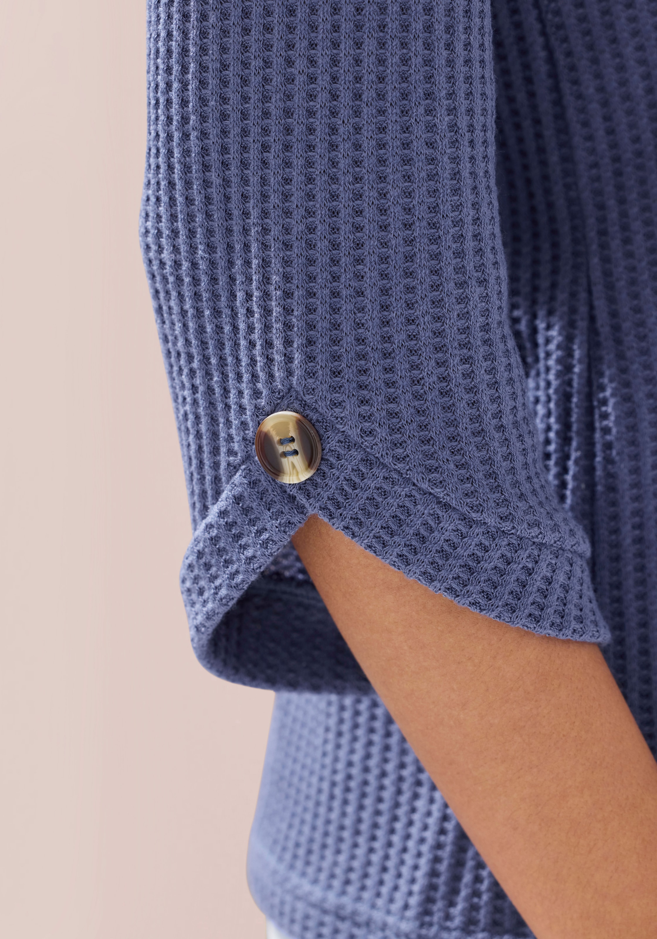LASCANA 3/4-Arm-Shirt »mit Knopfdetail« aus weicher Waffel Piqué-Qualität