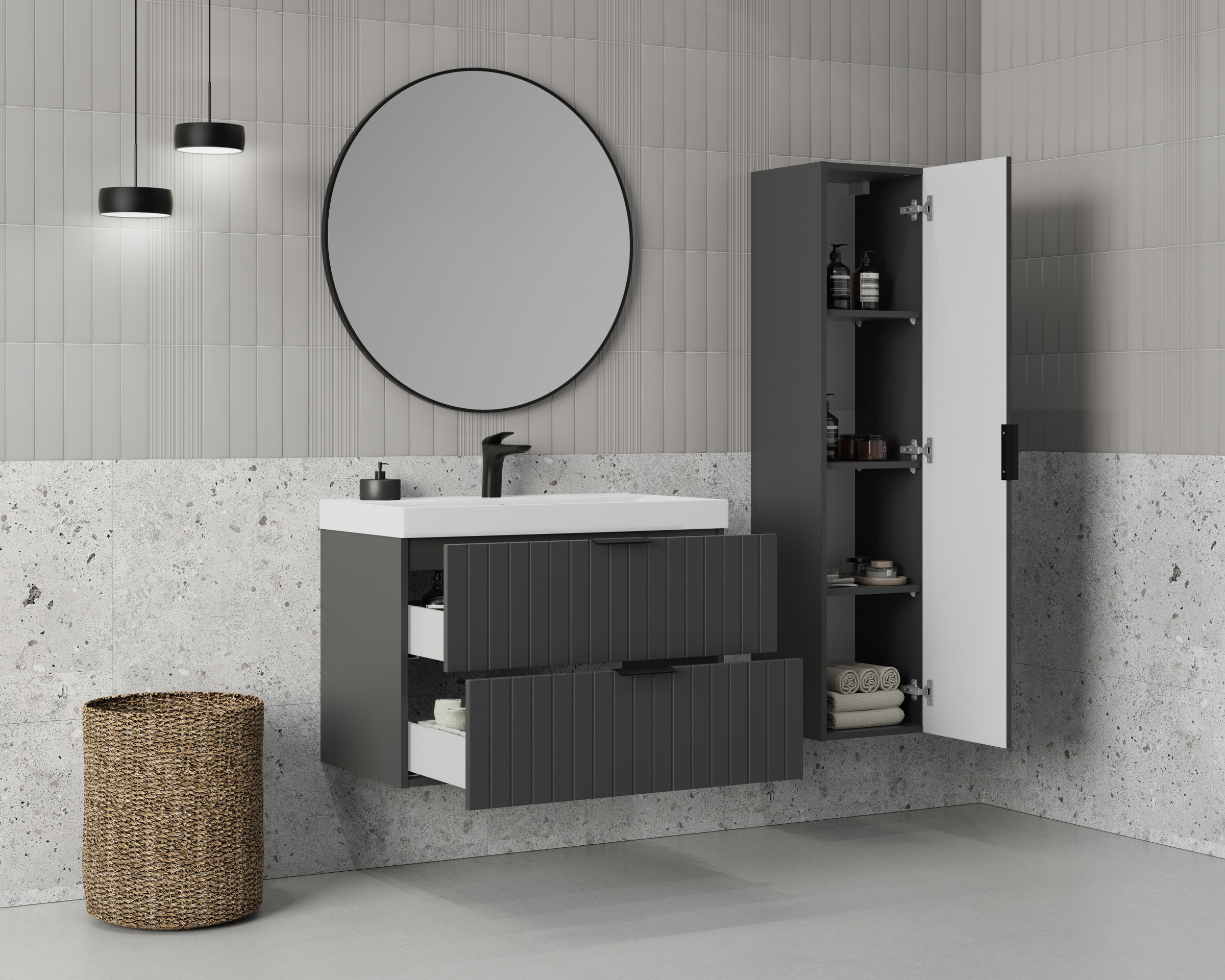 welltime Hängeschrank »HARMONY rechts/links montierbar, Breite 32 cm, modernes Design« Schrank mit 3 Einlegeböden, Soft-Close-Function, Paneeloptik