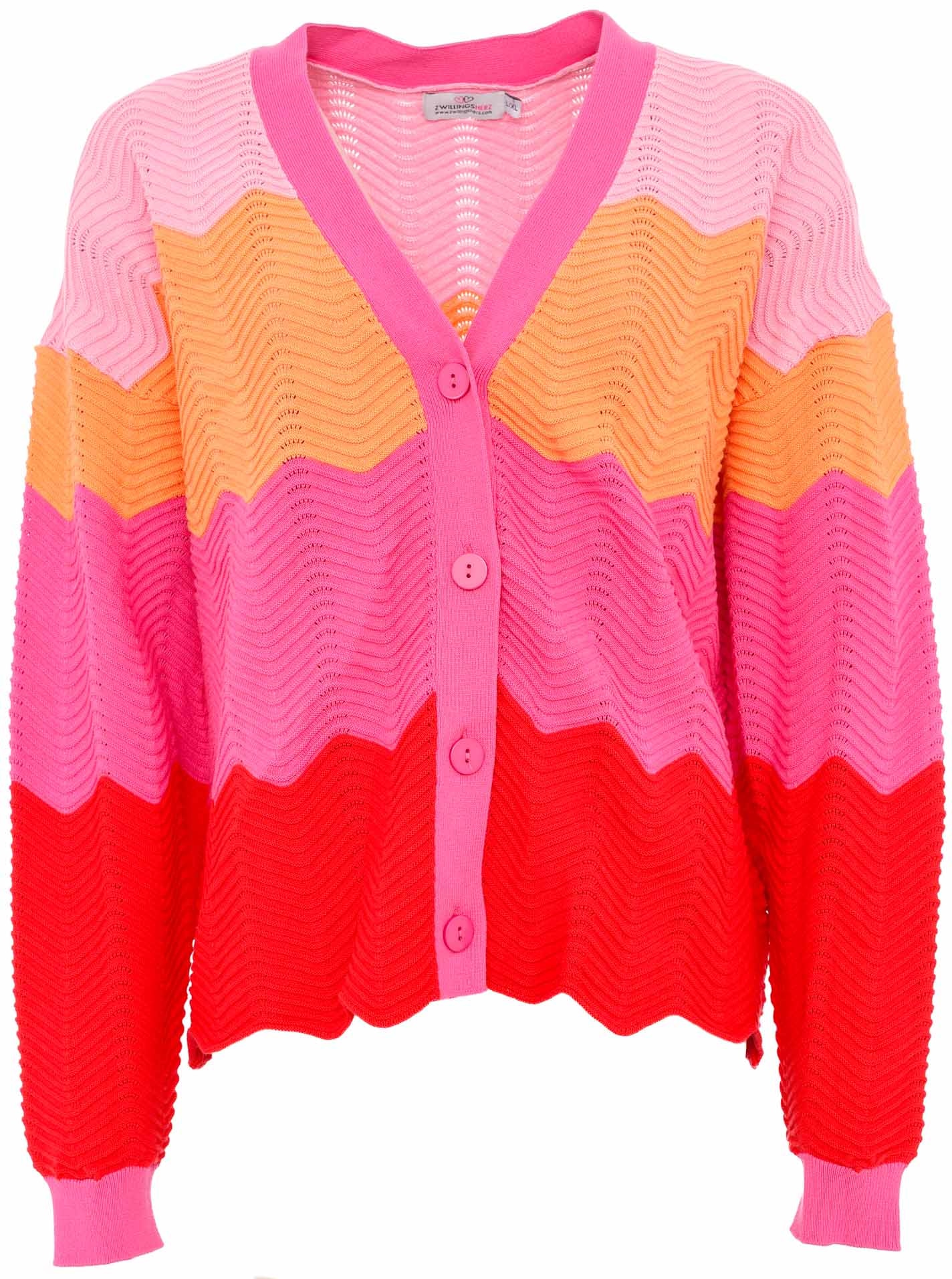 Zwillingsherz Strickjacke »"Block Wellen"«, Mit unifarbenen Bündchen