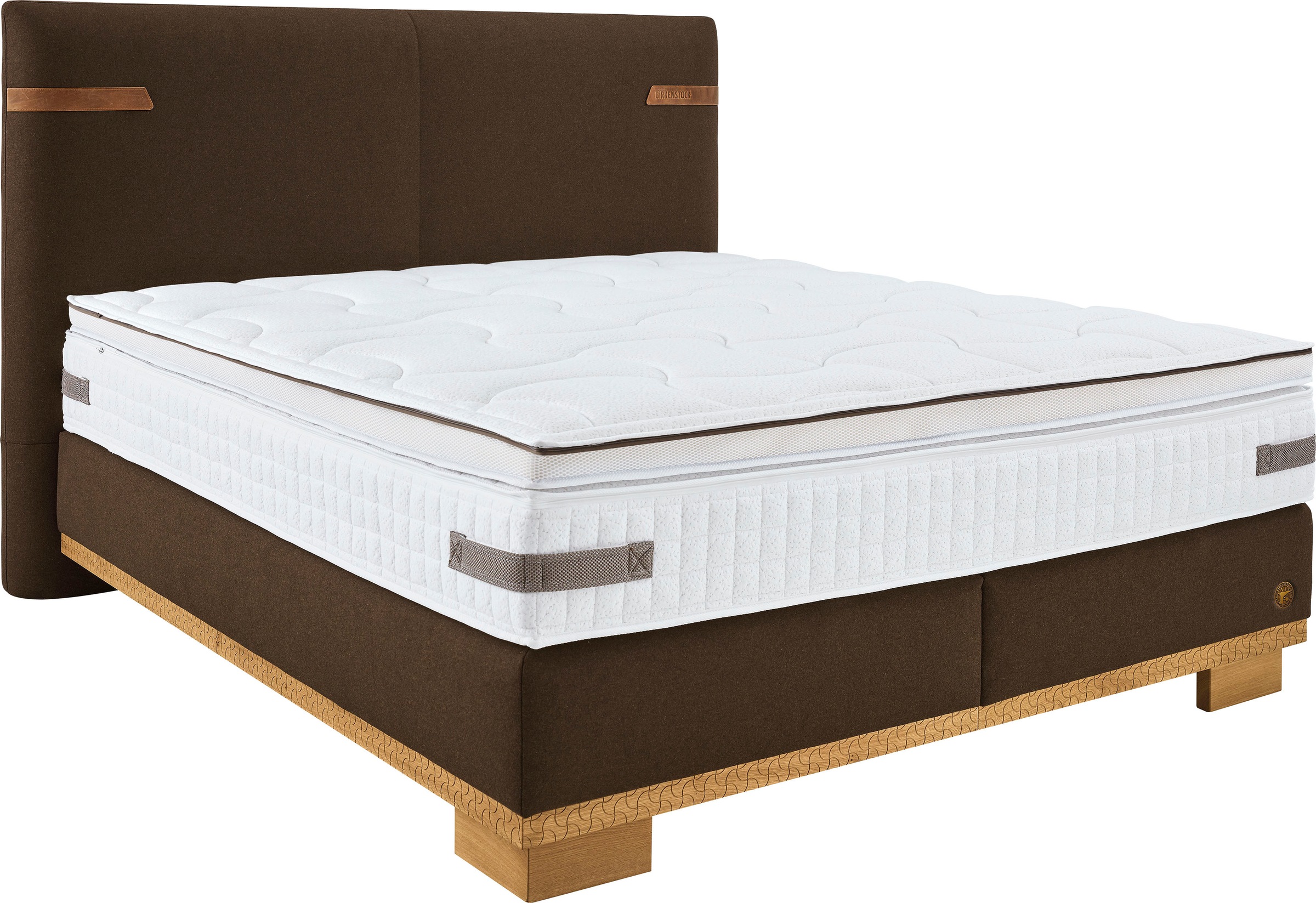Birkenstock Boxspringbett »Montevideo«, mit Lederlaschen am Kopfteil, in unterschiedlichen Ausführungen