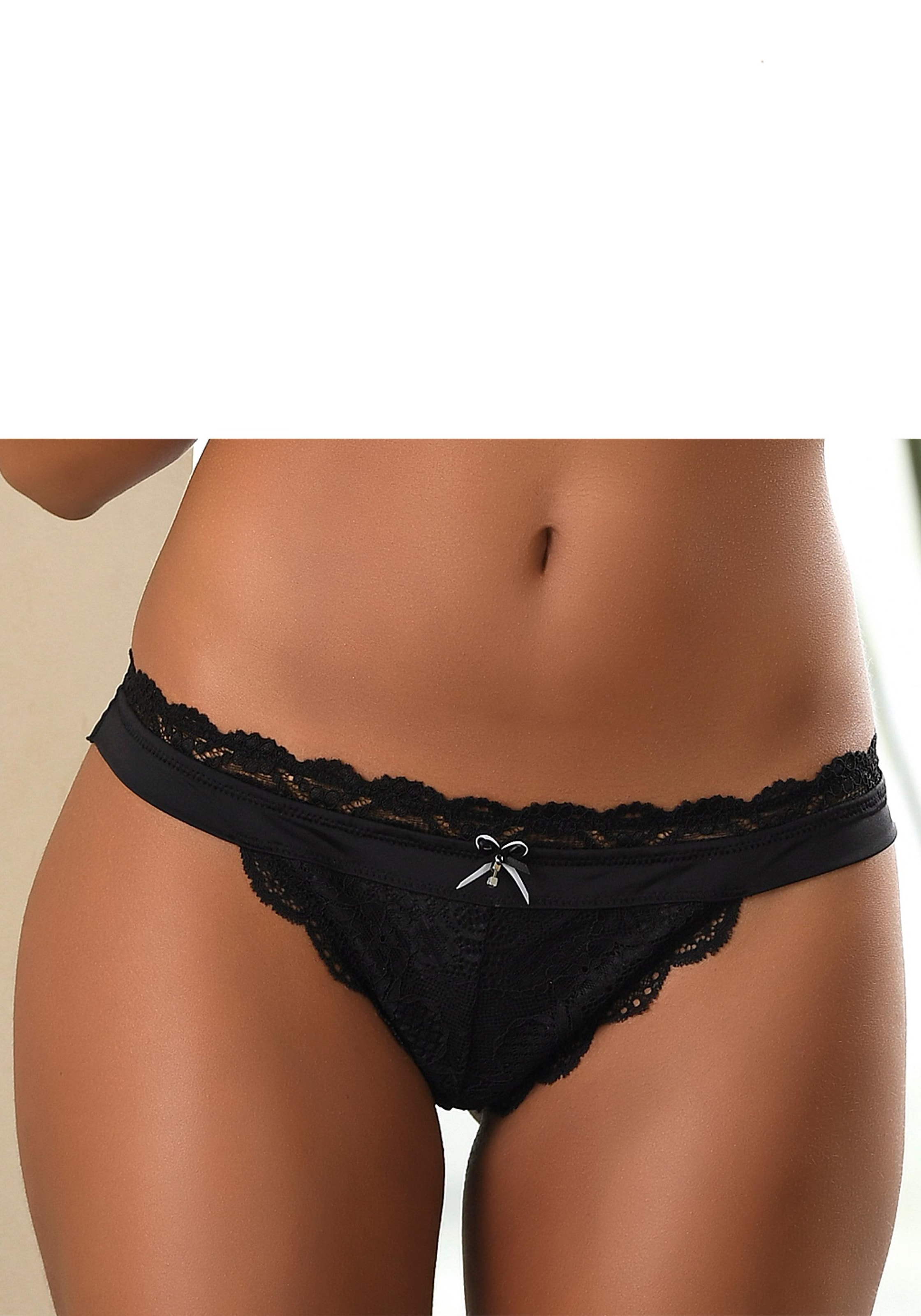 LASCANA String »Premium Dessous«, aus zarter Spitze mit feiner Zierschleife und Accessoire