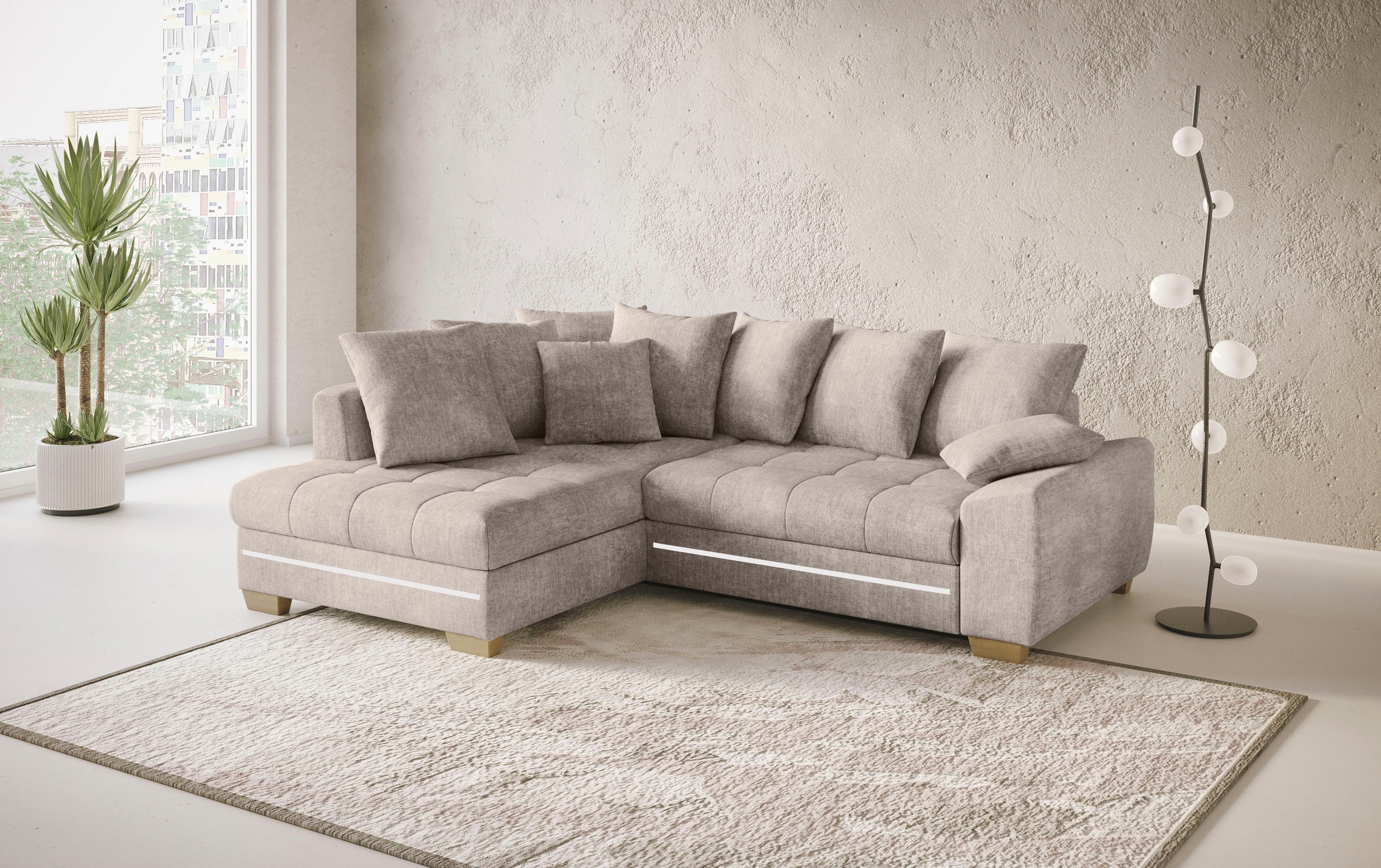Mr. Couch Ecksofa »Nikita II, L-Form«, mit Kaltschaum, RGB-LED Beleuchtung, wahlweise mit Bett, Bettkasten