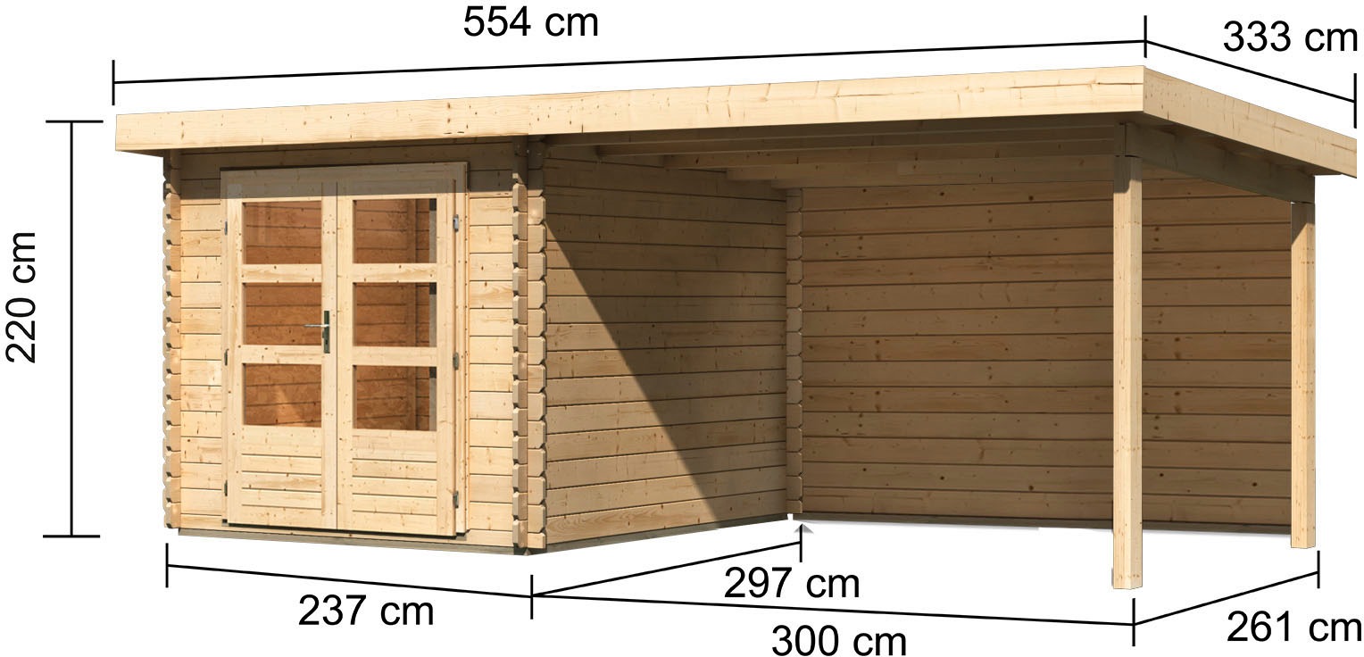 Karibu Gartenhaus »Schloßsee 4«, mit Anbaudach und Rückwand