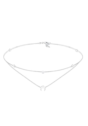 Collier »Choker Layer Halbmond und Sterne 925er Silber«