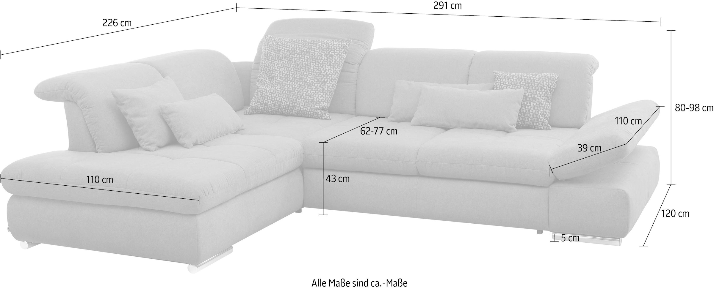 set one by Musterring Ecksofa »SO 4100 mit komfortablen Federkern und Kopfteilverstellung,«, wahlweise mit Bettfunktion und Sitztiefenverstellung, L-Form