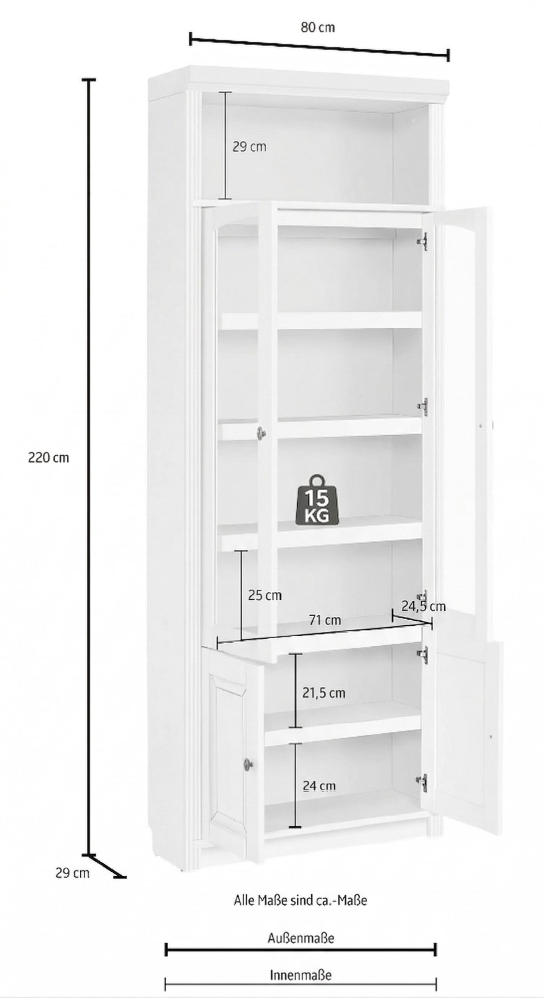 OTTO home Bibliothek »Soeren - 7-tlg. Set: mit 1 Regal B 80 cm., 1 Regal B 40 cm, 1 Eckregal« Set, 7 Stk. tlg. Inkl. 1 Vitrine,2 gerundeten Abschlussregalen und 1 Holzleiter,H220 cm
