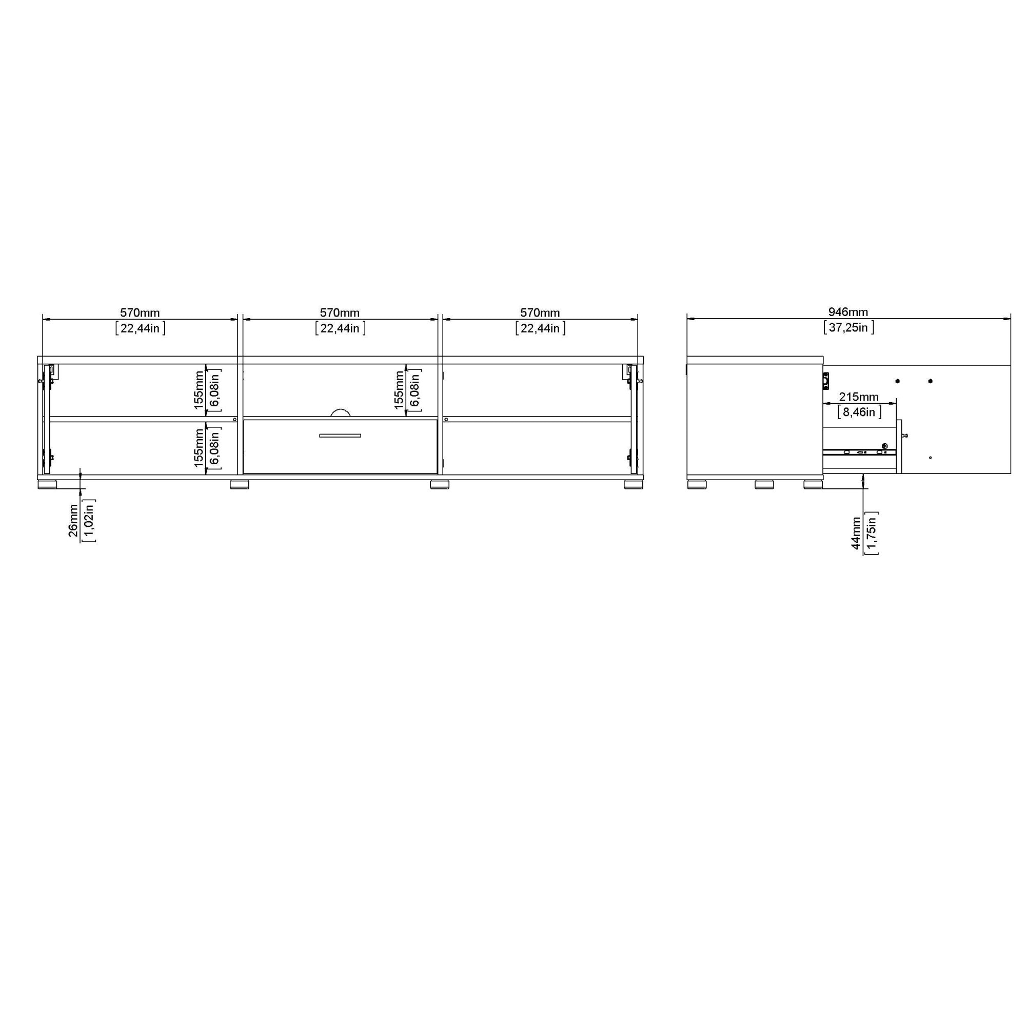 Home affaire TV-Schrank »Media TV-Möbel, TV Schrank, Mediaboard, Lowboard«, 2 Türen, 1 Schublade, 1 offenes Fach, Kabelmanagement, B. 147/177 cm