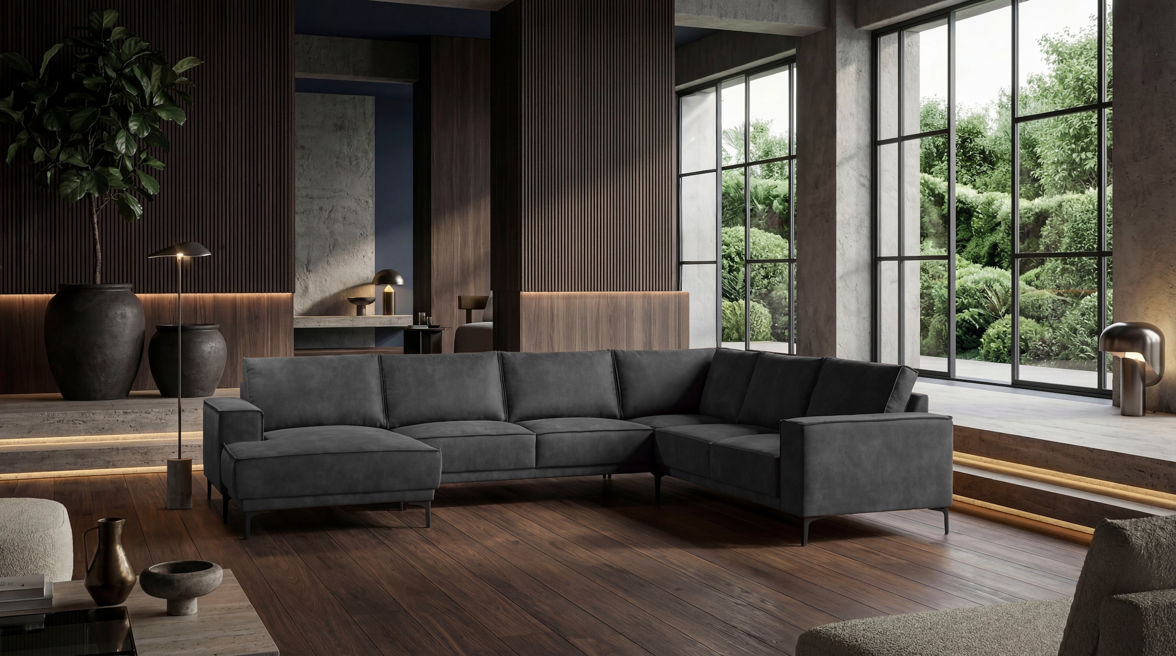 OTTO home Wohnlandschaft "OLAND Luxus-Microfaser U-Form, XXL, B: 342 cm, Skandi-Design" Skandi-Design in Struktur, Flachgewebe, Luxus-Microfaser, Boucle