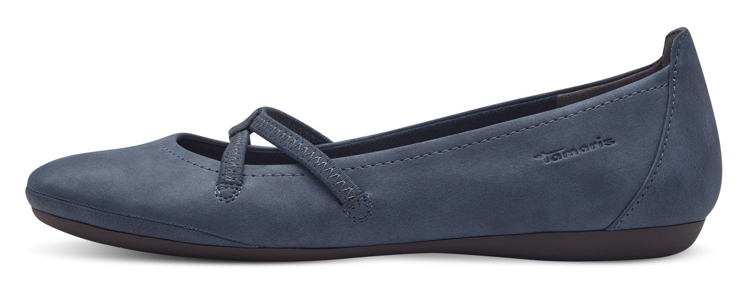 Ballerina TAMARIS "Caterina", Damen, Gr. 39 (5,5/6), blau (navy), Lederimitat, Schuhe Ballerina, Flats, Festtagsmode, Slipper mit Gummizugriemchen, Topseller 3