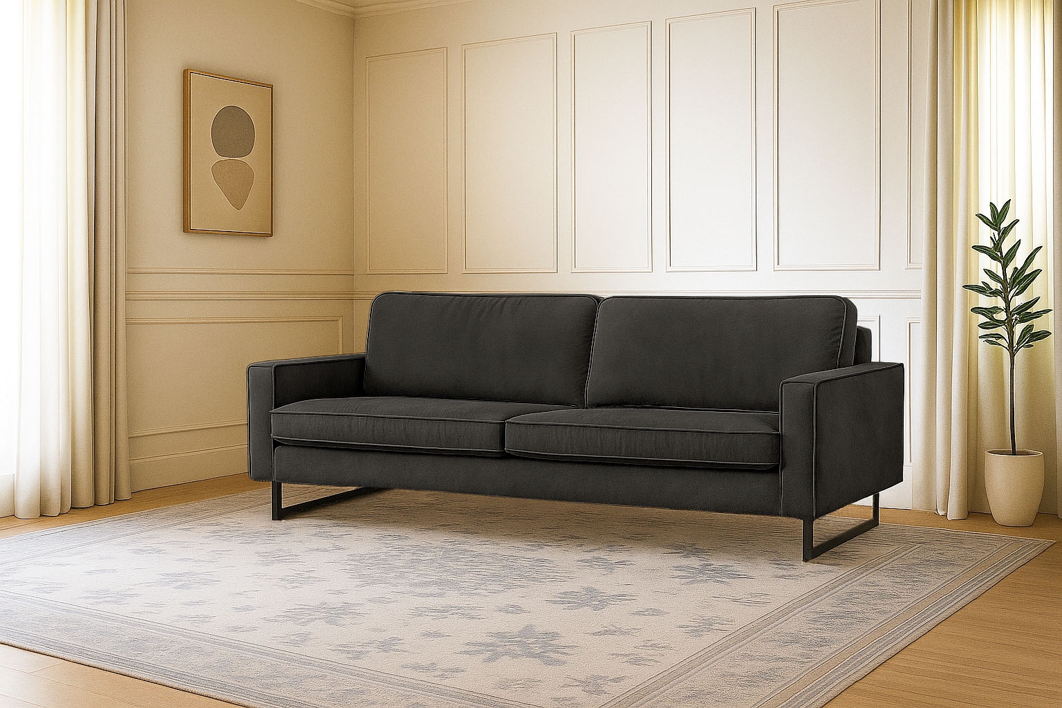 OTTO home 3-Sitzer "Maxi-Ausführung Pinto, 236 cm, Cord, Chenille, Lederoptik" mit Keder, schwarze Metallfüße, Wellenunterfederung