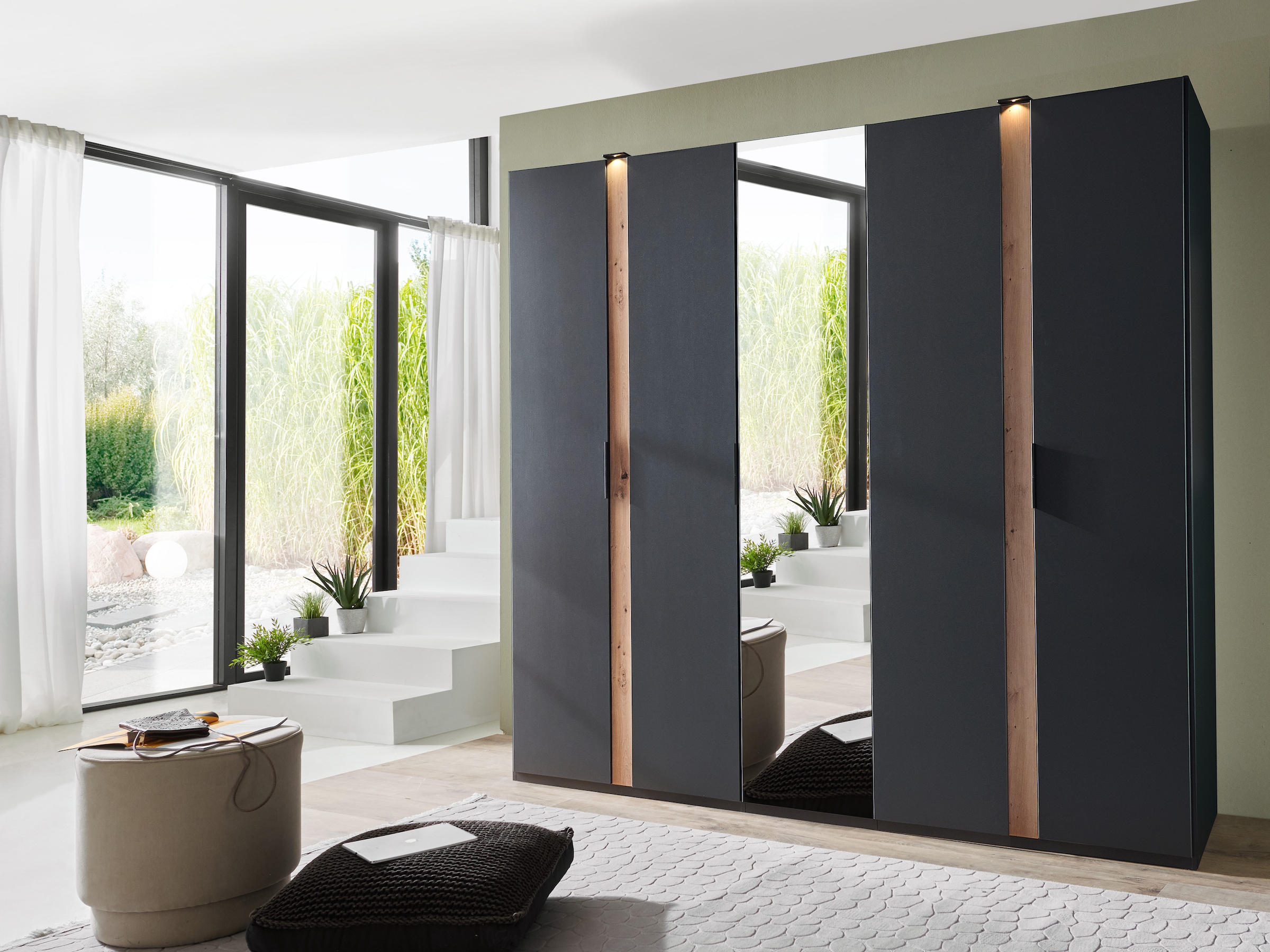 Wimex Drehtürenschrank »Rimini by fresh to go, Kleiderschrank mit Spiegel, Metallgriffe«, inklusive LED Beleuchtung, B/T/H 250/58/216cm, weiß oder graphit