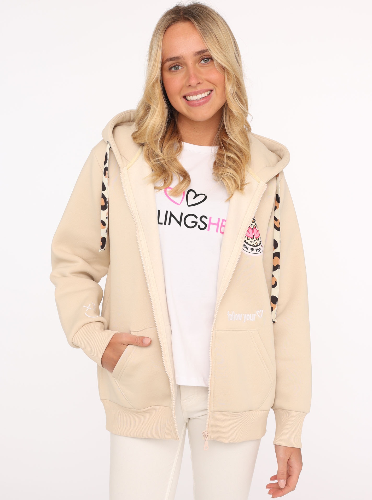 Zwillingsherz Kapuzensweatjacke Leo-Details, Langarm, Reißverschluss, Baumw günstig online kaufen