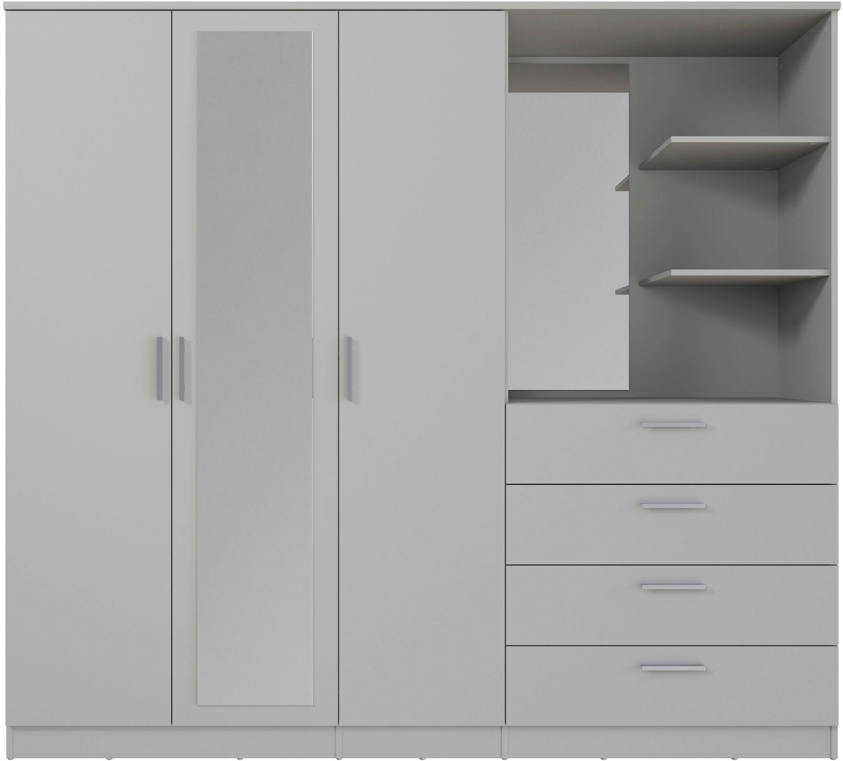 FORTE Kleiderschrank "Panama, Garderobenschrank, Spiegel, Schubladen, Regale, viel Stauraum" B/H/T 199/181/52,7, Spiegeltüre, Stauraum, FSC