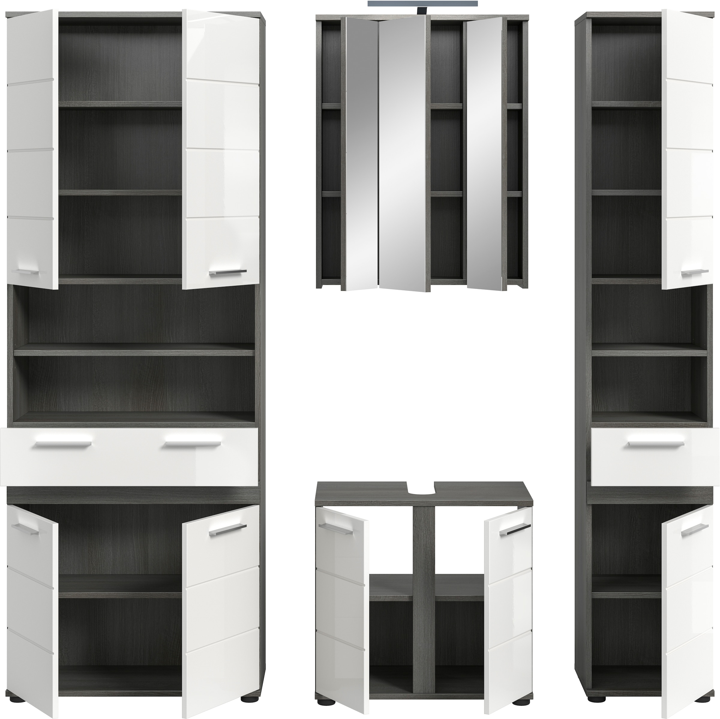welltime Badmöbel-Set »LUCCA, 4-tlg. Badkombination, viel Stauraum, modernes Design« 4 Stk. tlg.