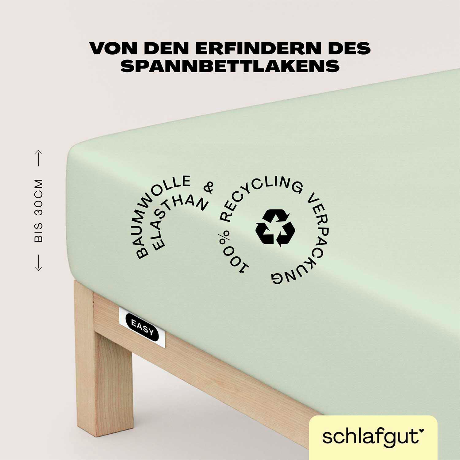 Schlafgut Spannbettlaken "EASY JERSEY ELASTHAN Bettlaken, 170 g/m², 95% Baumwolle, 5% Elasthan" Spannbettlaken bis 30 cm Höhe, bügelfrei, pflegeleicht, perfekter Sitz