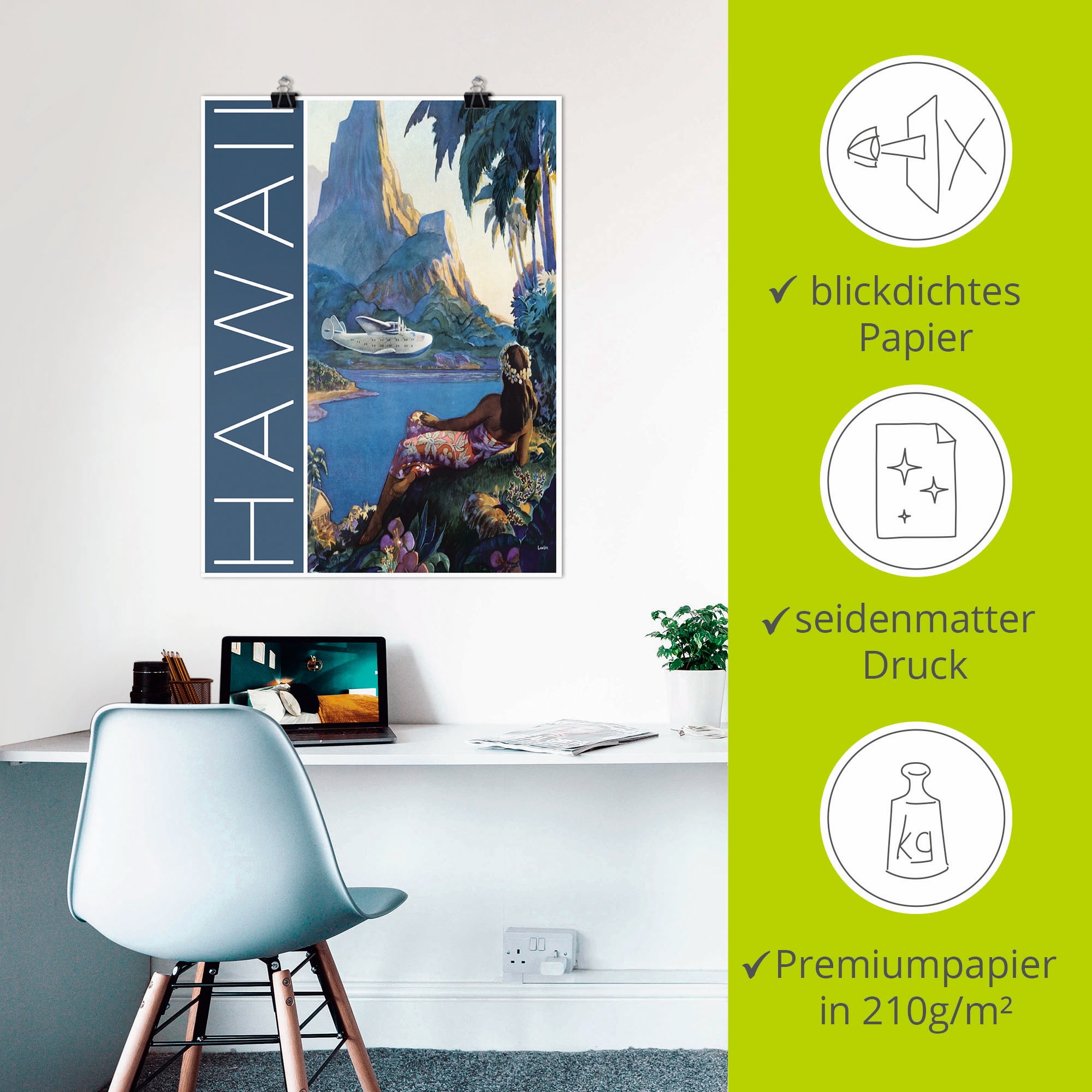 Artland Poster »Hawaii Vintage Reiseplakat«, Amerika, (1 St.), als Alubild, Leinwandbild, Wandaufkleber oder Poster in versch. Größen