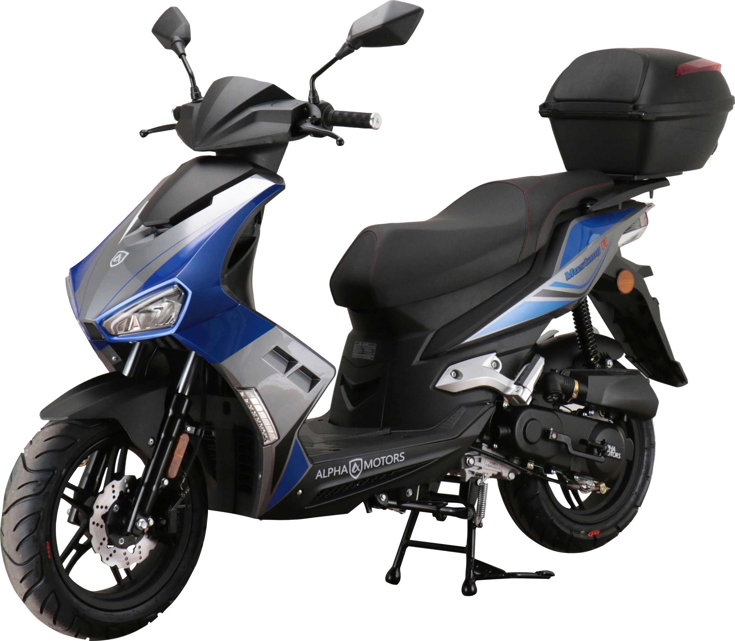 Alpha Motors Mofaroller Mustang FI 50 ccm 25 kmh EURO 5 blau-grau inkl. Topcase