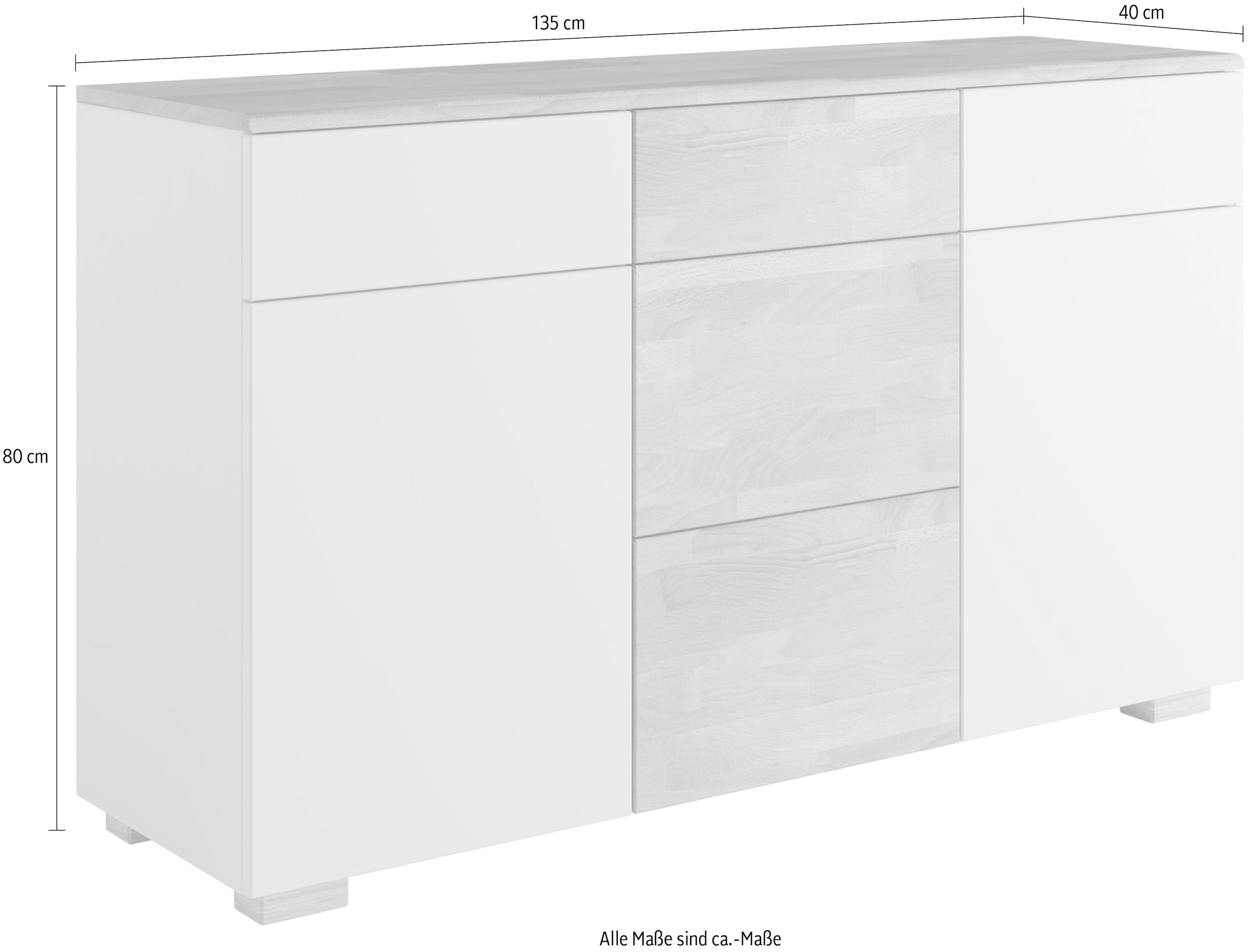 Home affaire Sideboard »Citra teilmassiv«, Breite 135cm,moderne grifflose Optik mit push to open Funktion