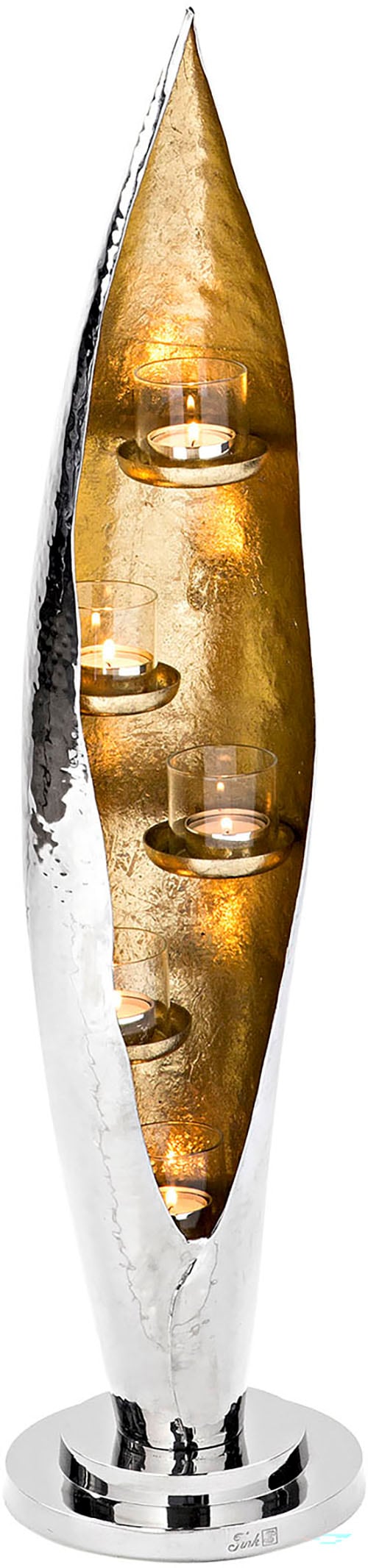 Fink Windlicht »CAVA, mit feiner Hammerschlagstruktur«, (1 St.), aus  Aluminium und Glas, 5-flammig, Höhe ca. 70 cm | BAUR