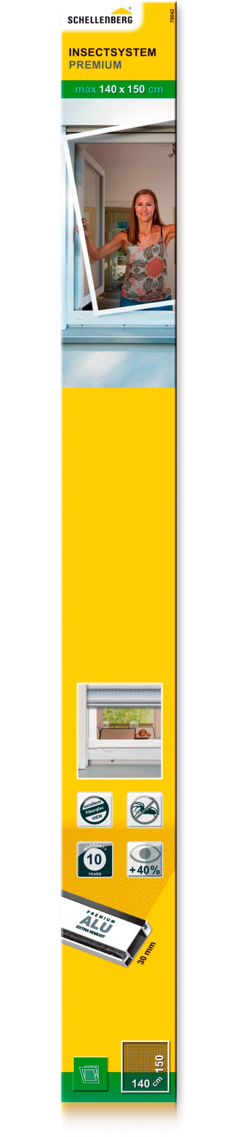 SCHELLENBERG Insektenschutz-Fensterrahmen "Fliegengitter Fenster Premium", B/H: 140cm x 150cm, 1er Pack, weiß, Insektenschutzgitter, mit Rahmen aus