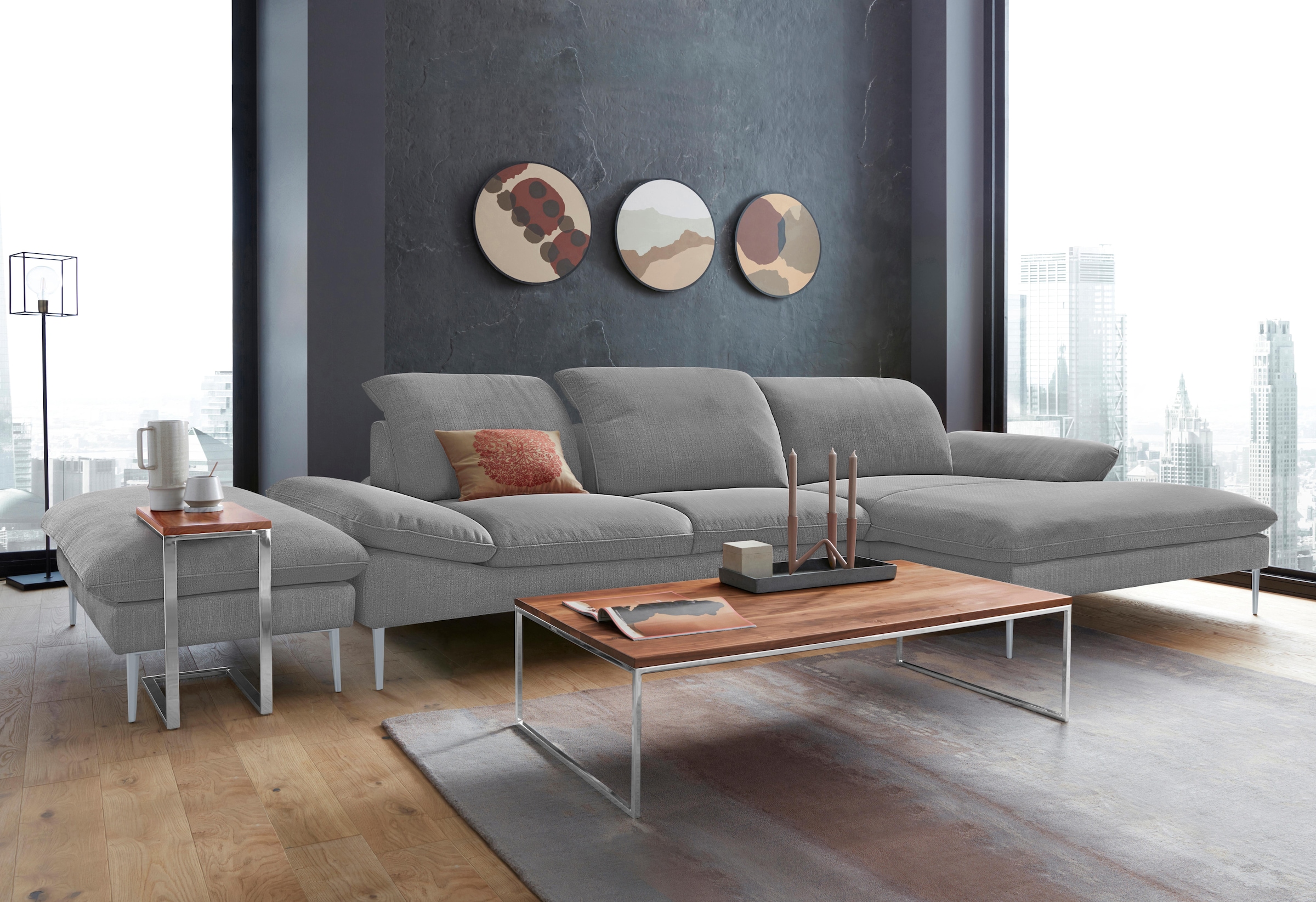 W.SCHILLIG Ecksofa »enjoy&MORE, Designsofa, bequem, zeitlos und elegant, L-Form«, mit Sitztiefenverstellung, Füße silber matt, Breite 340 cm