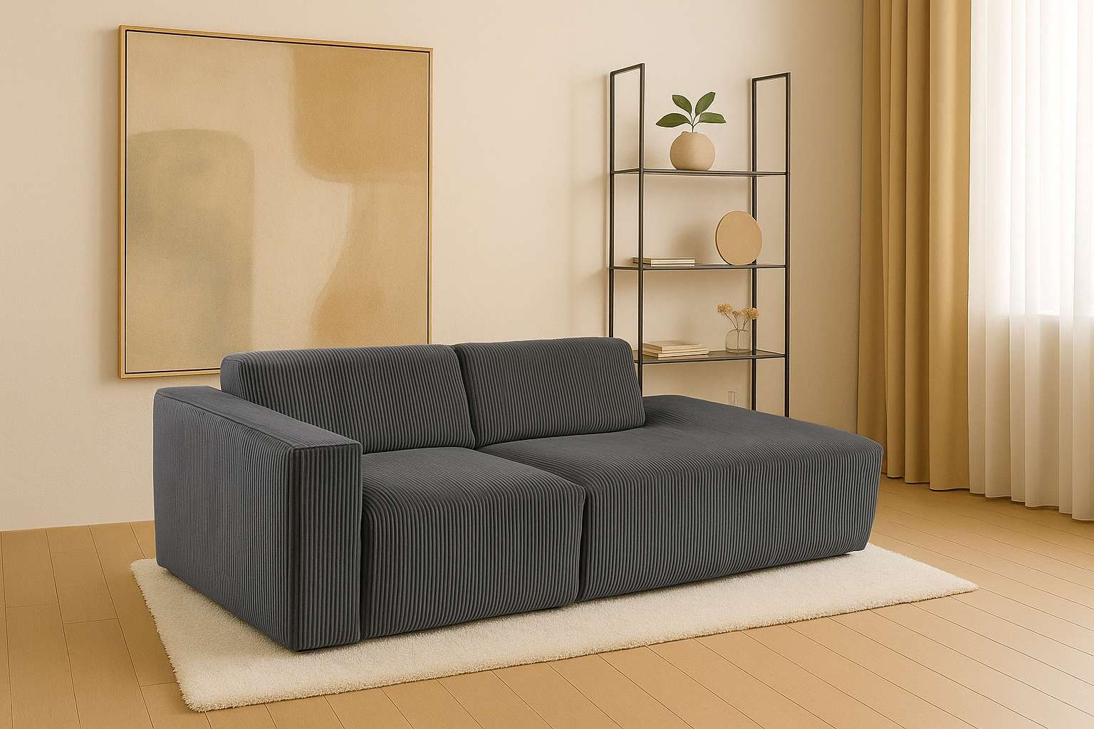 Home affaire 2-Sitzer "Noord mit Kedernaht, Breite 227 cm" Cord, Struktur, Webstoff, mit Wellenunterfederung, Massivholzrahmen