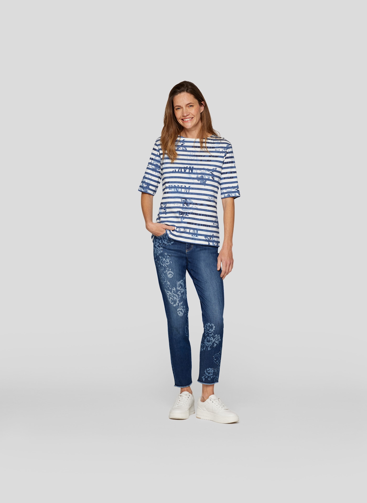 Rabe T-Shirt mit Streifenmuster und Print