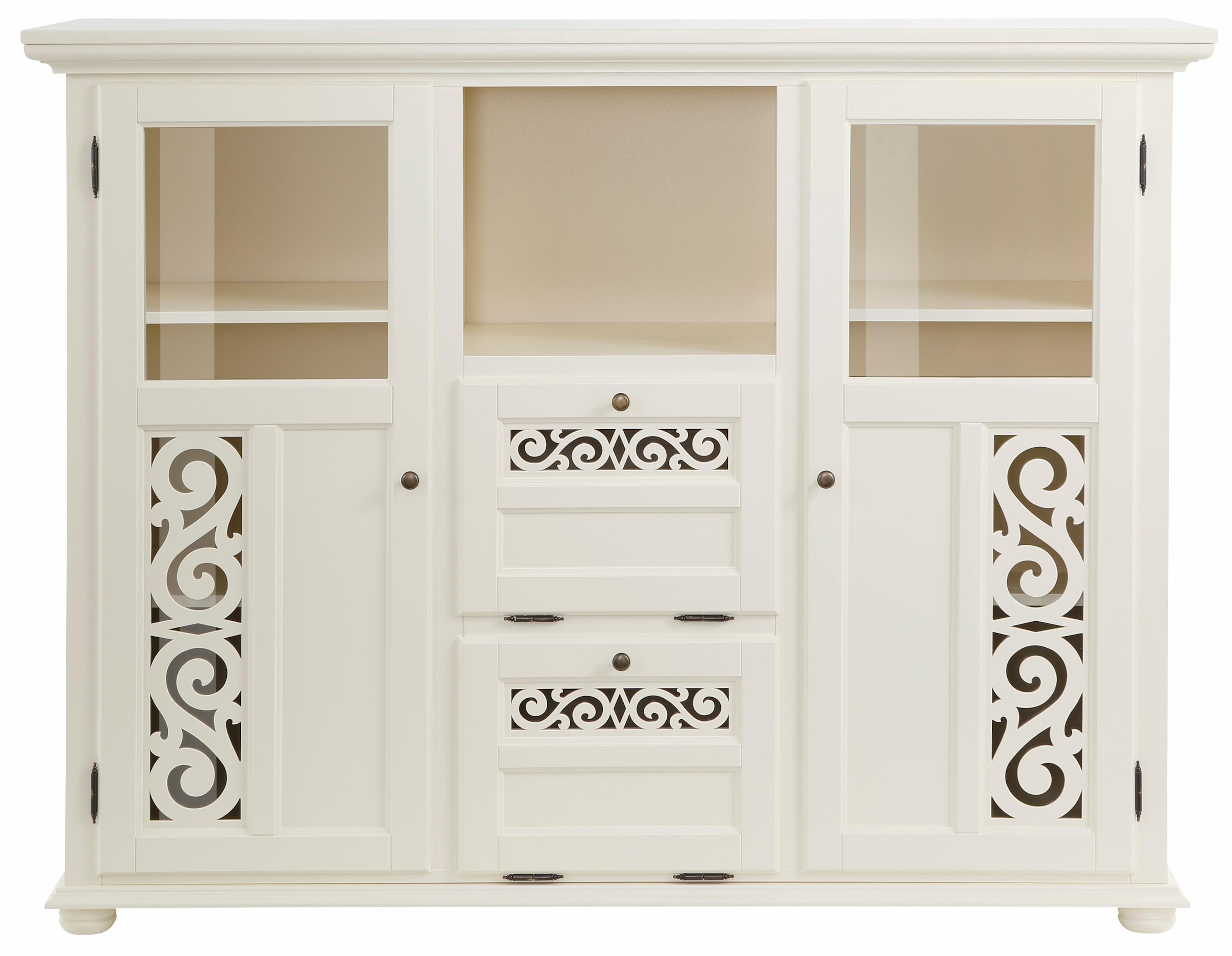 Home affaire Highboard »Arabeske«, Vitrine in Holzoptik, mit Fräsungen auf den Türfronten, Breite 160 cm