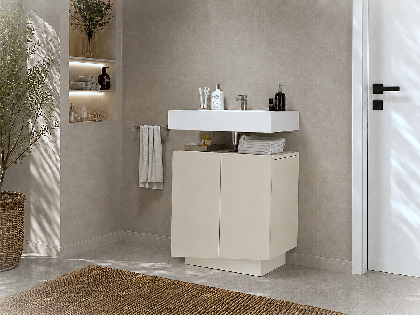welltime Waschbeckenunterschrank »Vela,Breite 60cm, 2 Türen, 2 Fächer, mit Siphonausschnitt« 1 Stk. tlg. Waschbeckenunterschrank,Waschtisch,Design mit schrägen Türen