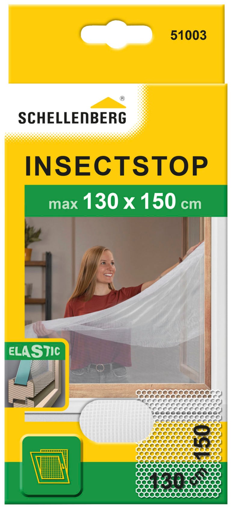 SCHELLENBERG Fliegengitter-Gewebe "Elastic 51003", elastischer Insektenschutz für Fenster, 130 x 150 cm, weiß, 51003