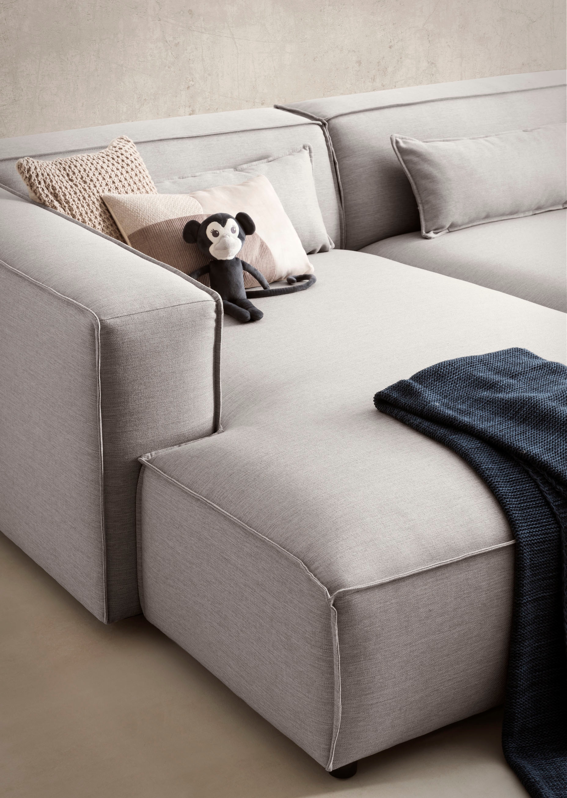 LeGer Home by Lena Gercke Ecksofa »PIARA XXL, L-Form, Schlaffunktion, Cord, Leinenoptik o. Strukturstoff« Hocker stellbar zum Schlafsofa (Krokodilverbinder), tiefe Sitzfläche