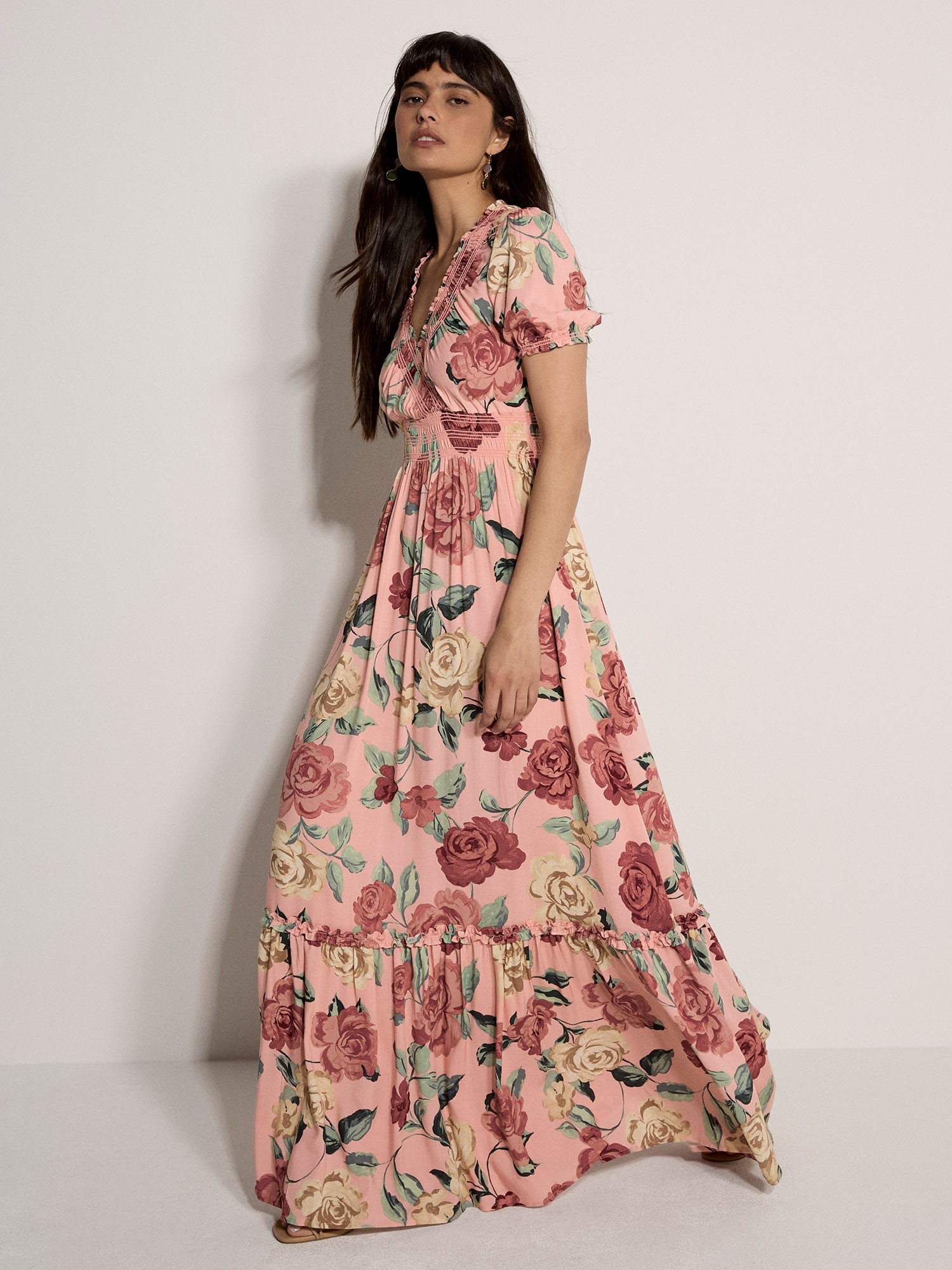 Apricot Maxikleid "Chloe-Maxikleid" mit Blumenmuster und Wickelausschnitt