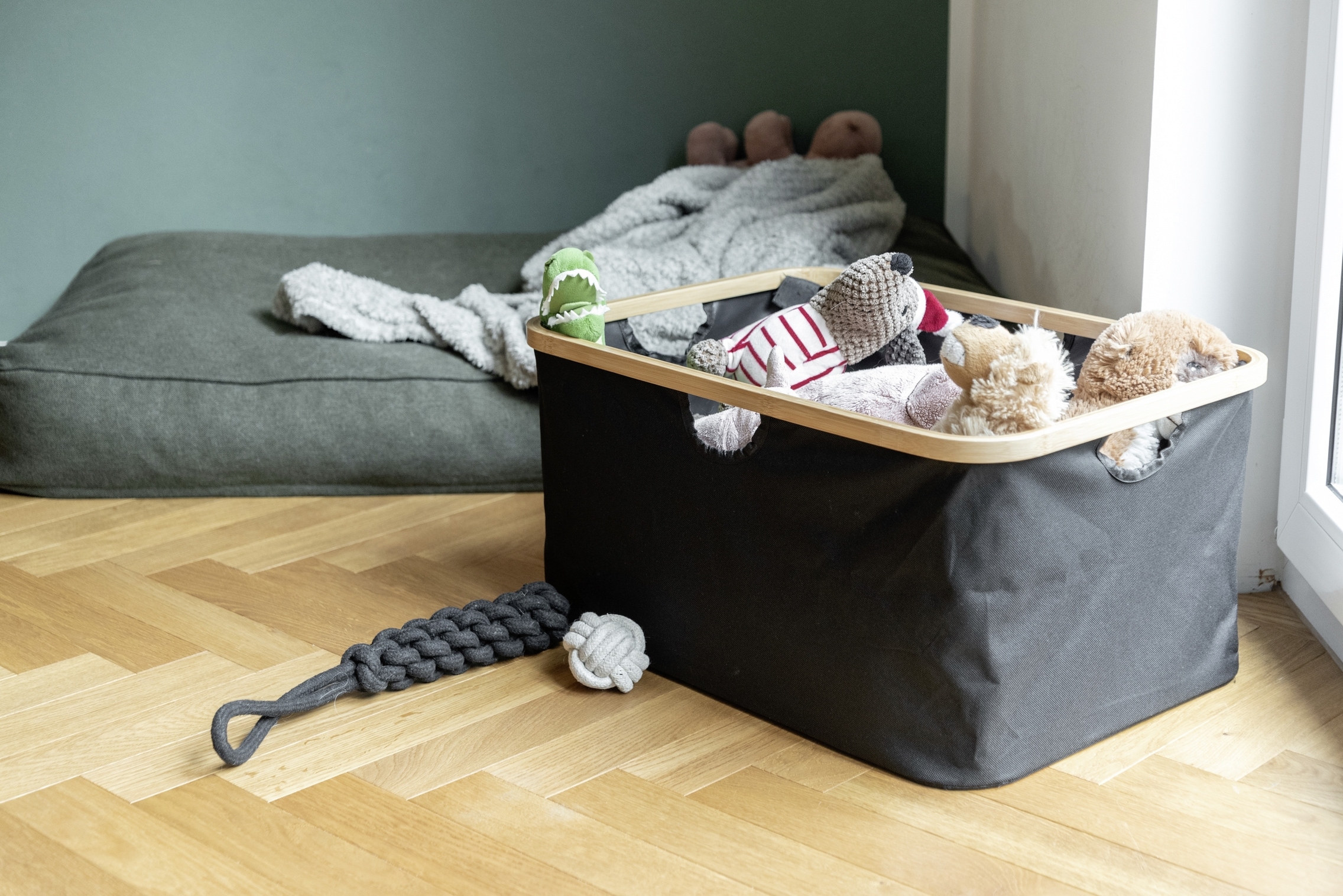 WENKO Wäschekorb »Modell Ecori«, faltbarer Wäschesammler, recyceltes Polyester mit Bambusrahmen