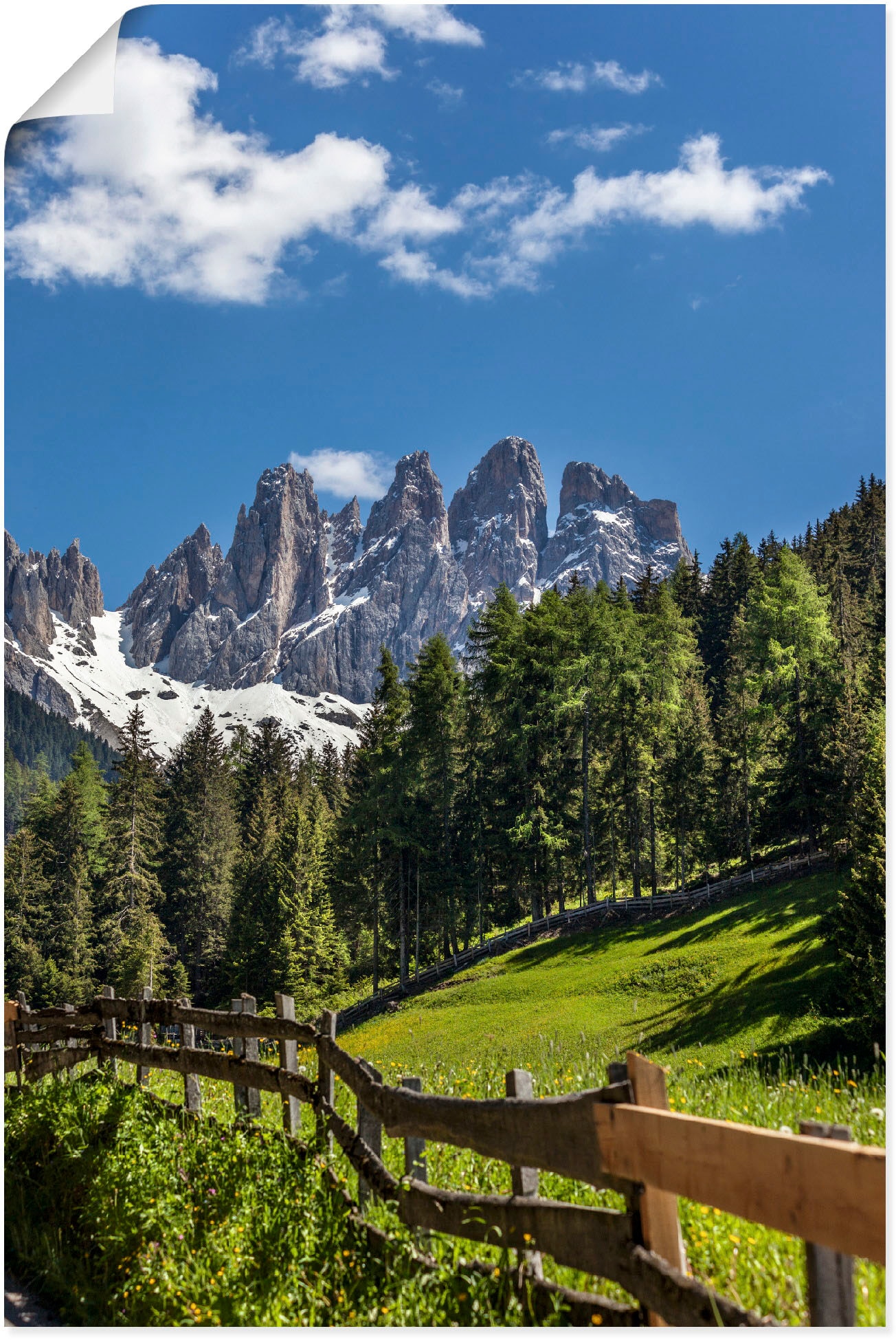 in Alubild, Südtirol«, oder | Artland BAUR Poster & »Villnösstal Größen (1 als Dolomiten, Leinwandbild, versch. St.), kaufen Berge mit Alpenbilder, Wandbild Wandaufkleber