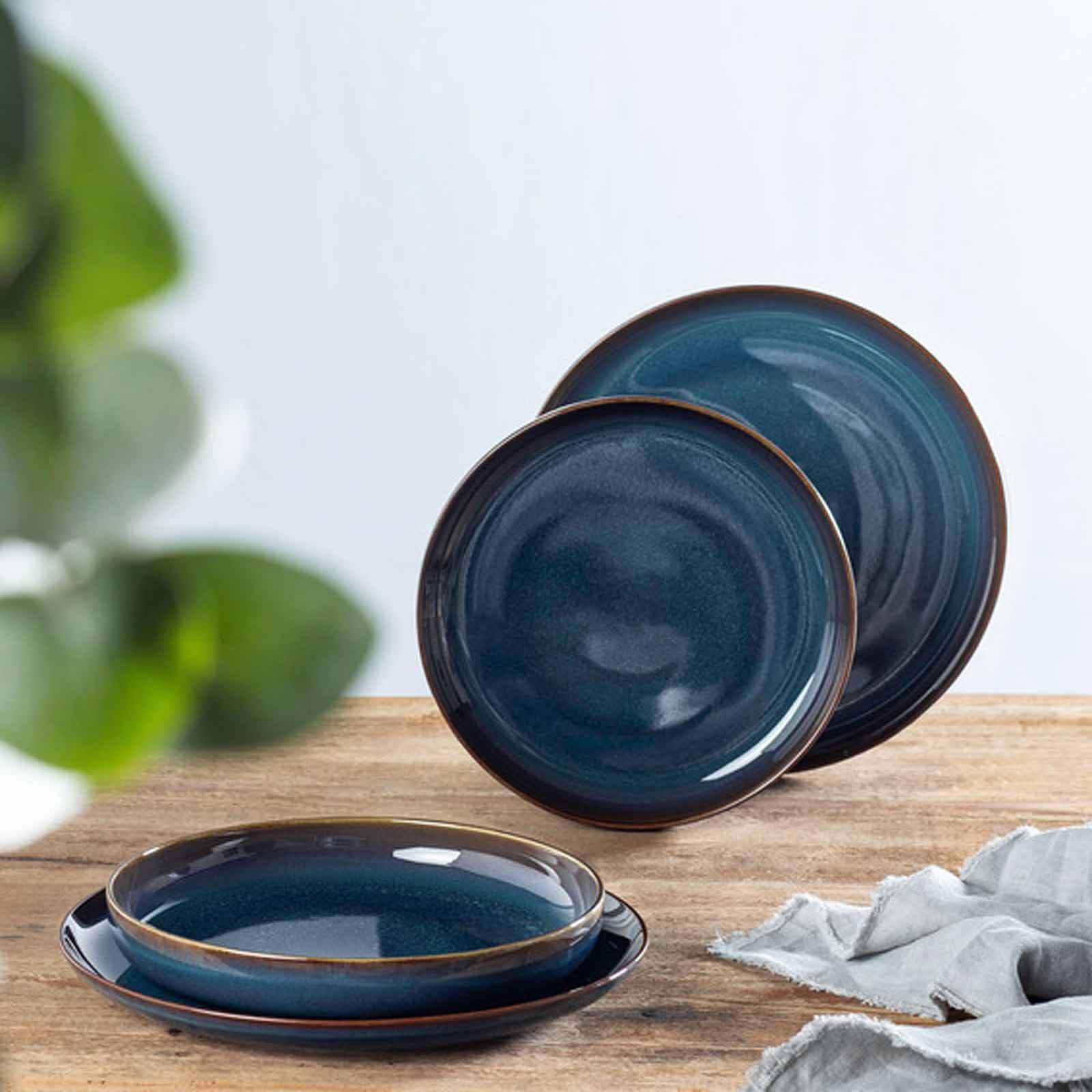 like. by Villeroy & Boch Geschirr-Set »Tafel-Set Crafted Denim 4er Set dunkelblau« Spülmaschinenfest, Mikrowellensicher