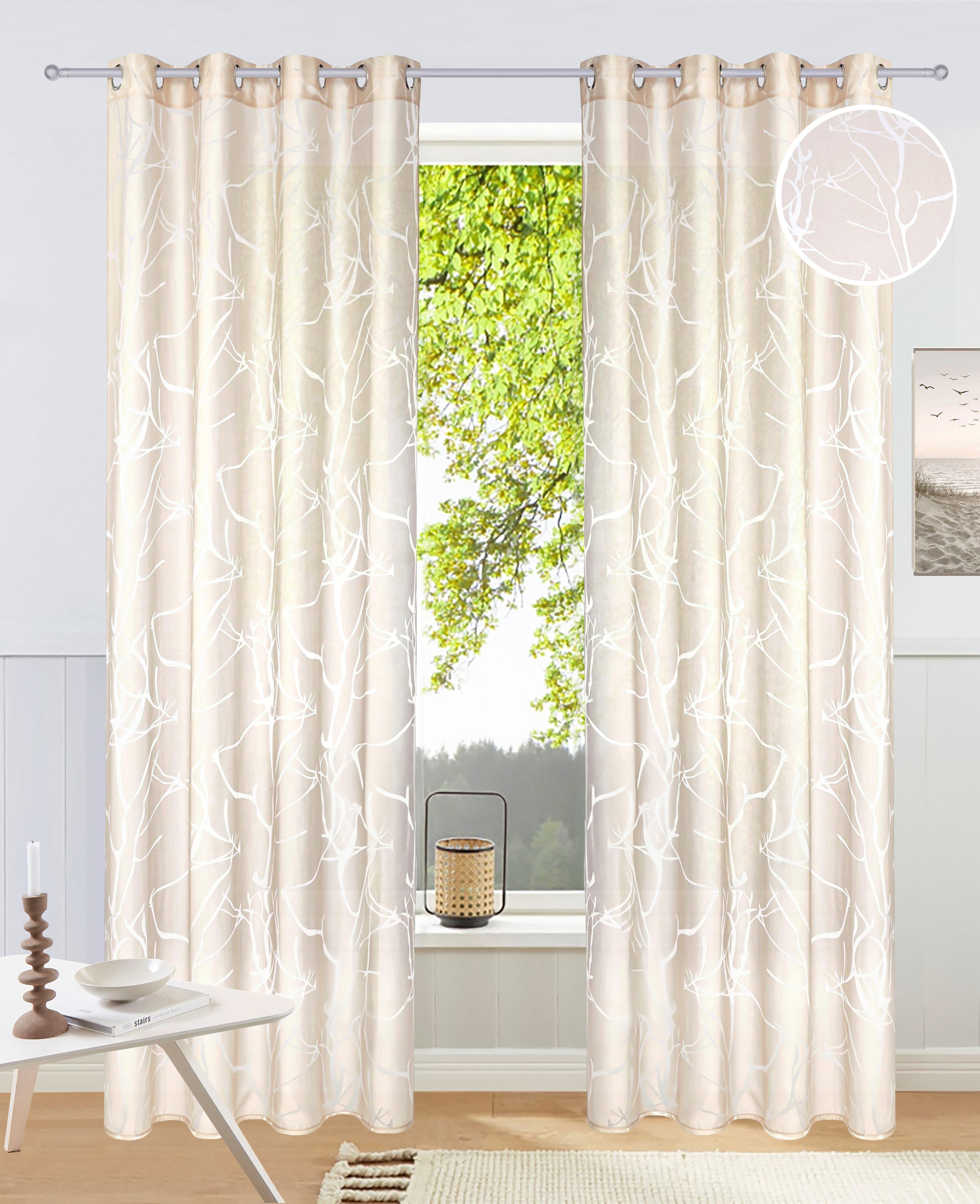 my home Gardine "Anna" Ösen 1 Stk. tlg. Bestseller, Äste-Motiv, Viskose, Po günstig online kaufen