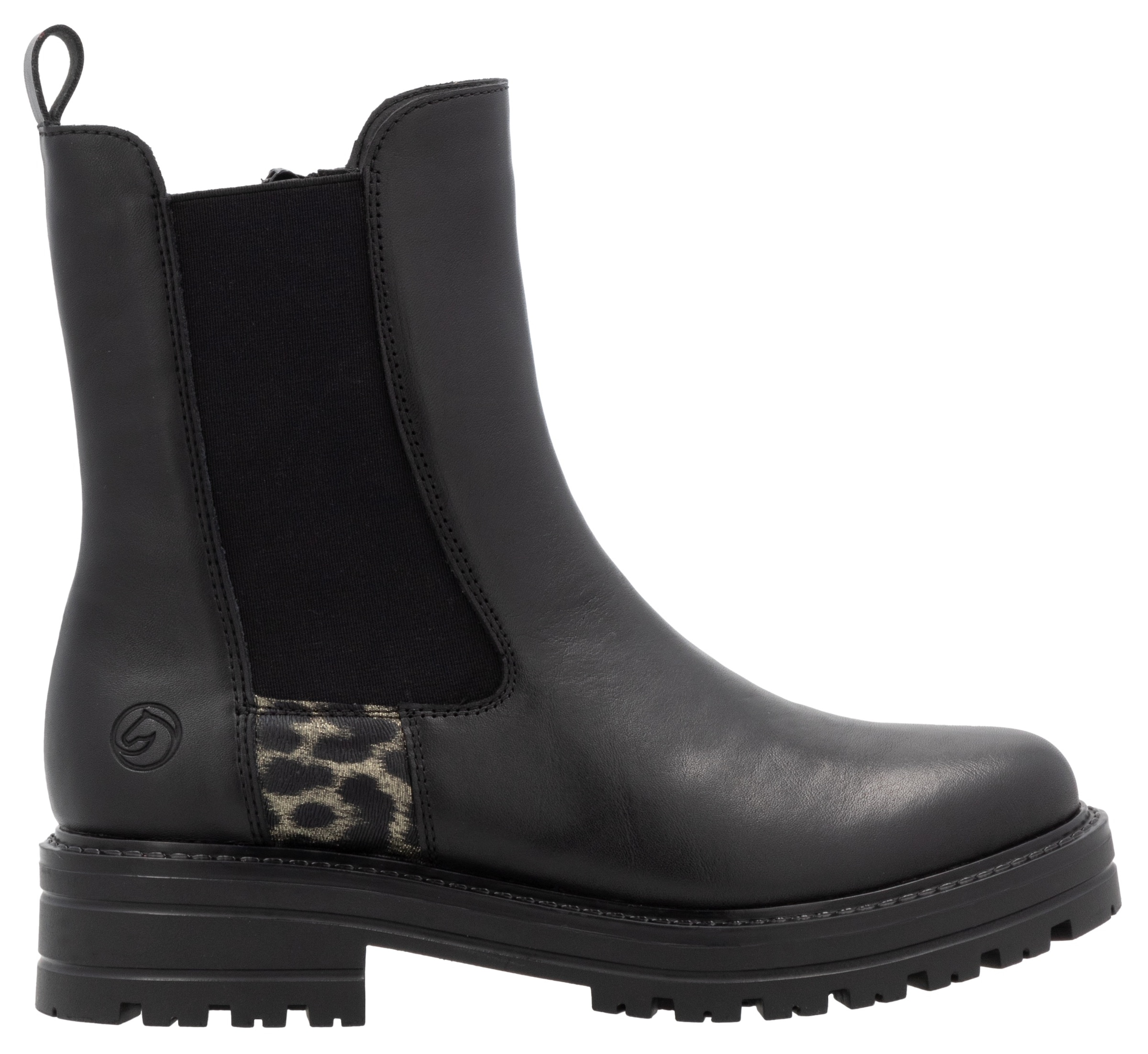 Remonte Chelseaboots, Blockabsatz, Boots, Stiefelette mit Besatz in Leo-Optik