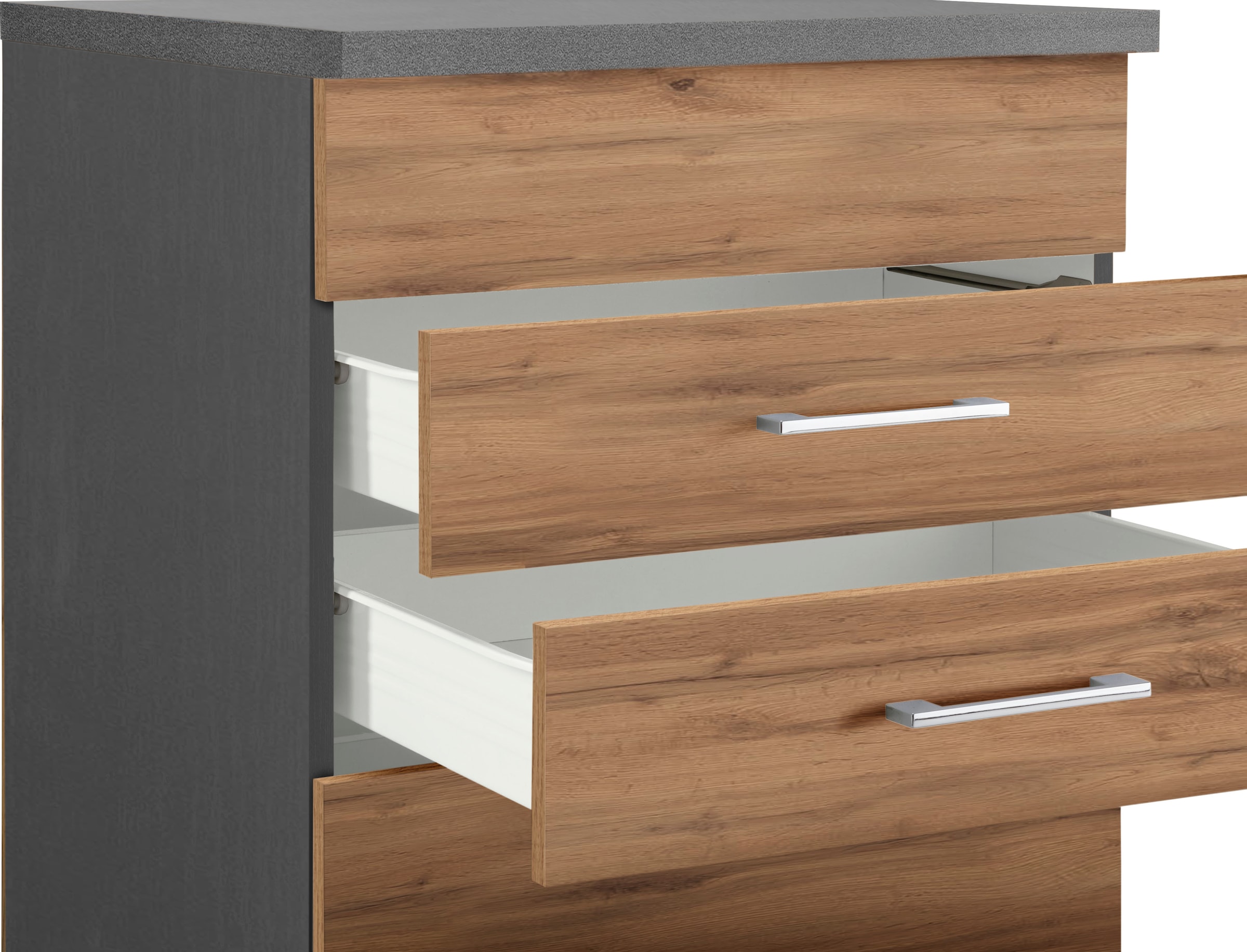 KOCHSTATION Kochfeldumbauschrank »KS-Colmar« 60 cm, mit Metallgriff, 2 Schubkästen und 1 Auszug
