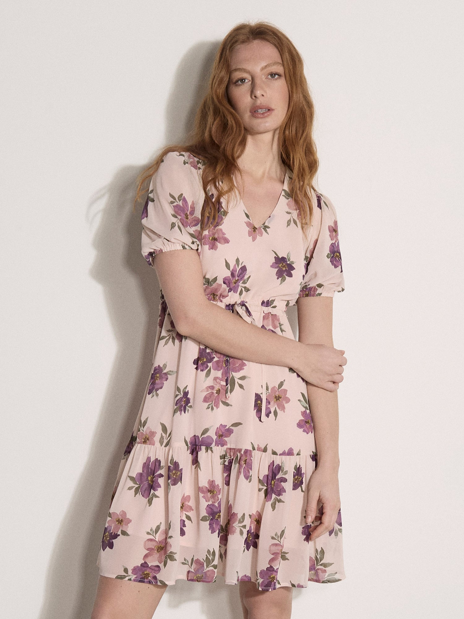 Apricot Chiffonkleid "Mini-Kleid aus Chiffon" mit Raffung