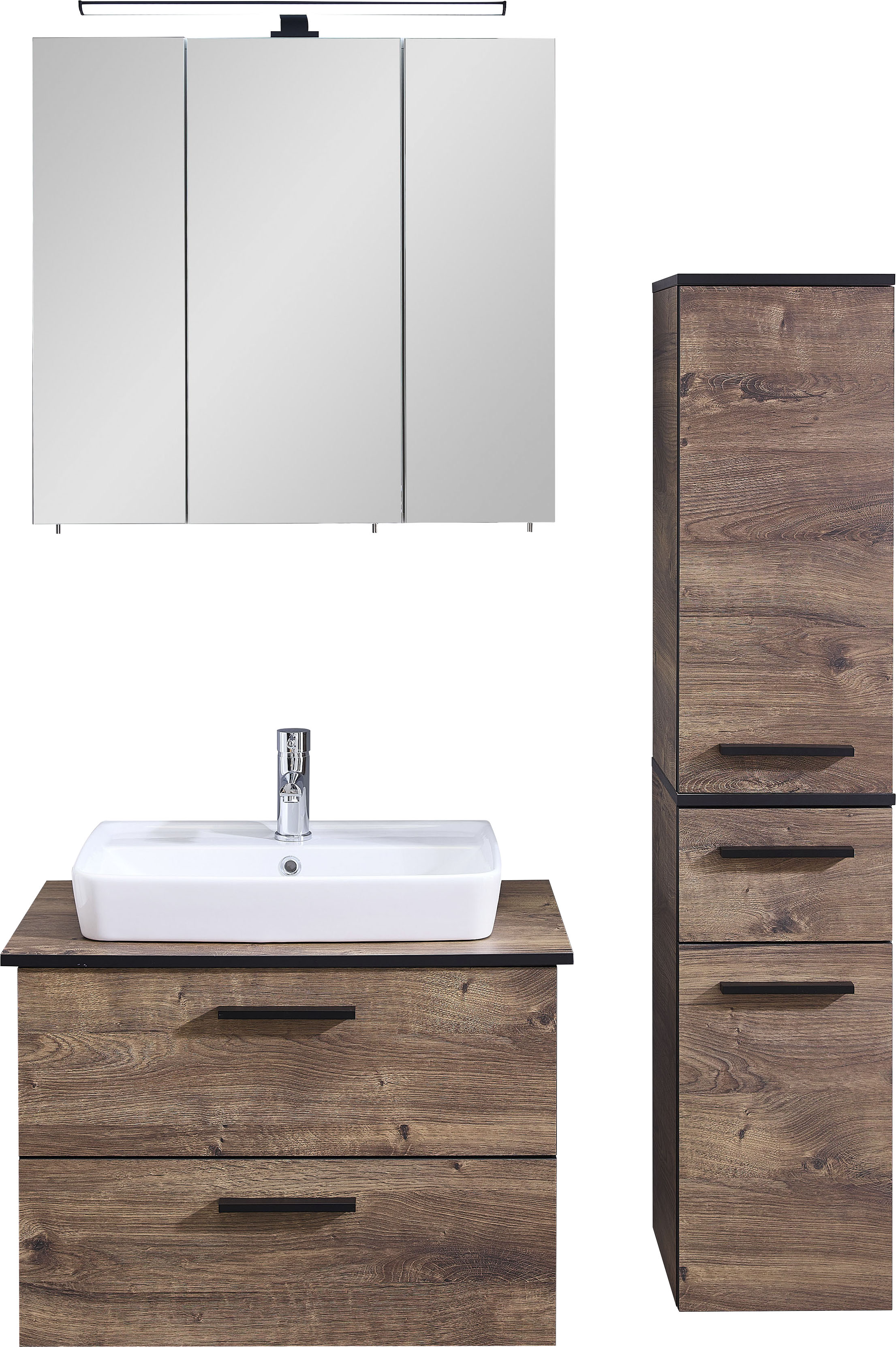Thumbnail - Saphir Badmöbel-Set "Quickset 374 3-teilig, Keramik-Aufsatzbecken und LED-Spiegelschrank", (6 St.), Midischrank, inkl. T...