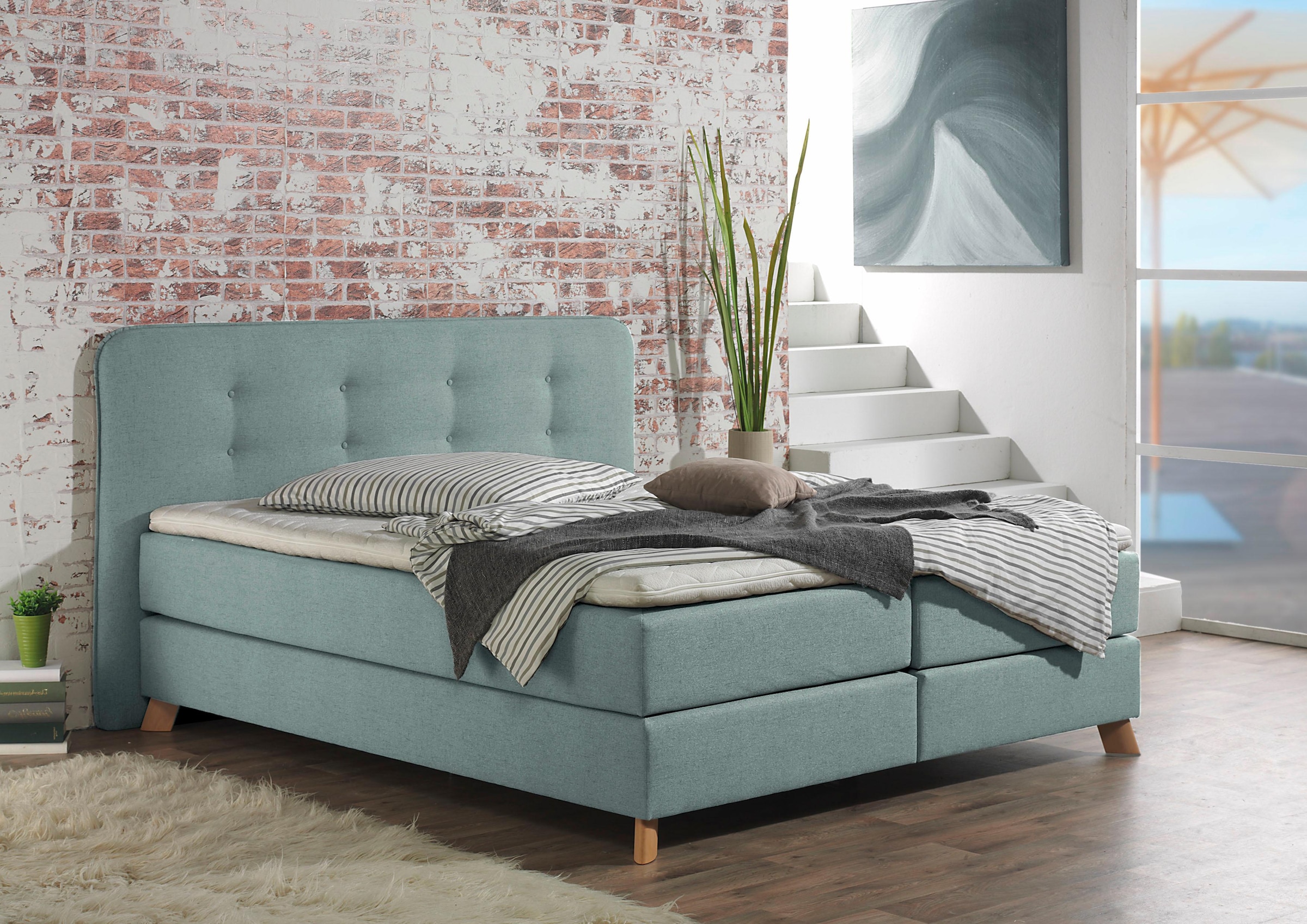 Home affaire Boxspringbett »Cecina«, in 5 Breiten, 3 Ausführungen, 2 Härtegrade, Knopfheftung, Topper